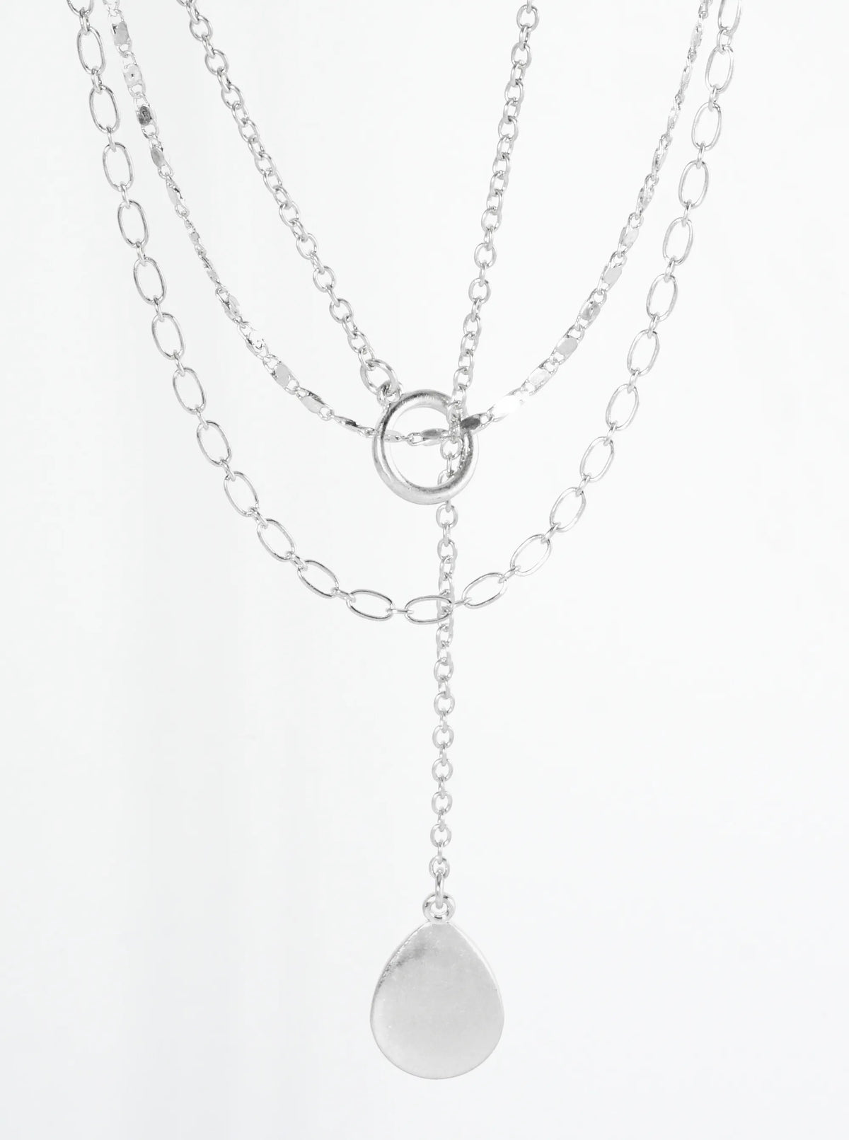 3-PC Chains And Teardrop Pendant Lariat Necklace Set
