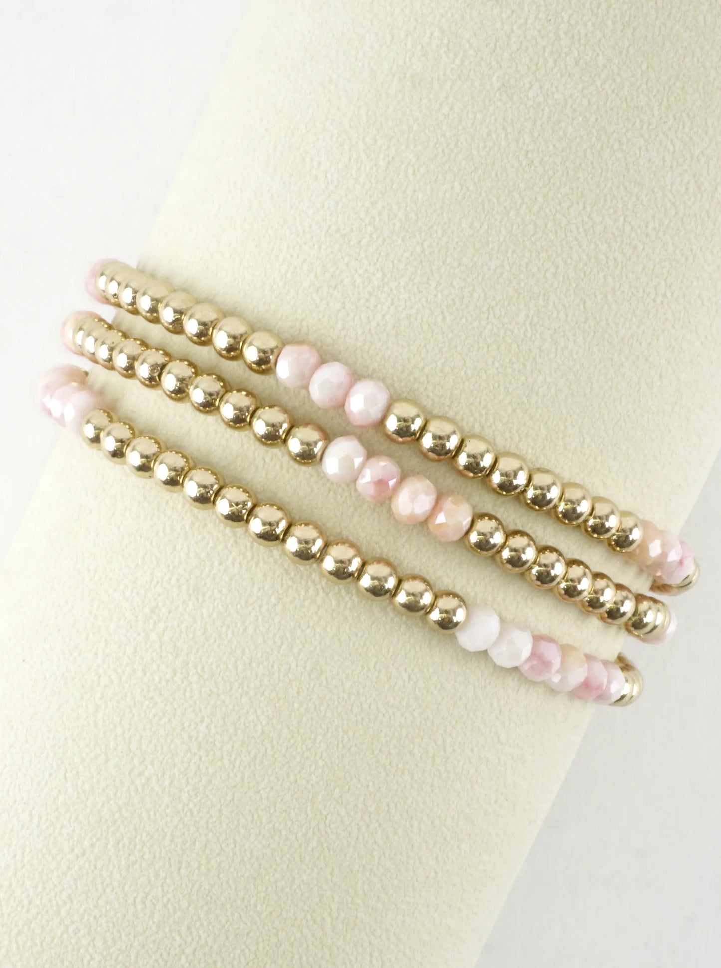 3 PC Round Metallic Glass Beads Stretch Bracelets
