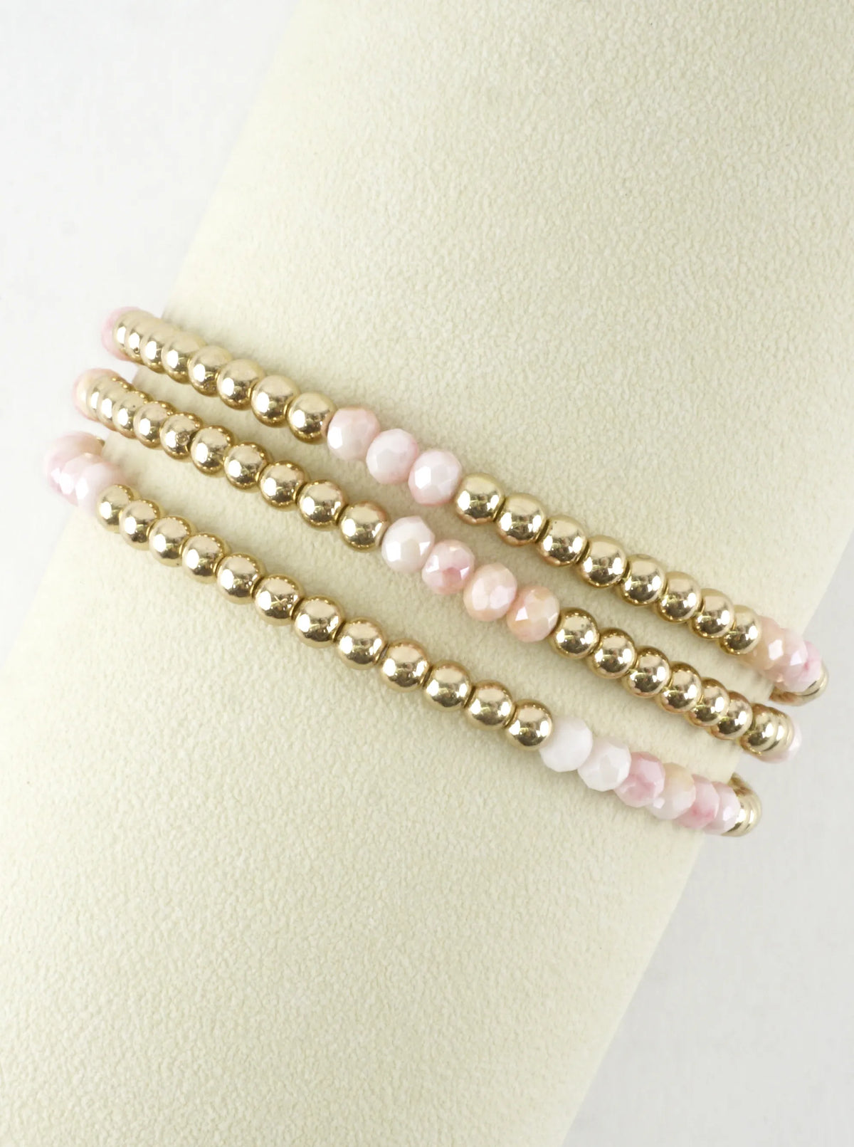 3 PC Round Metallic Glass Beads Stretch Bracelets