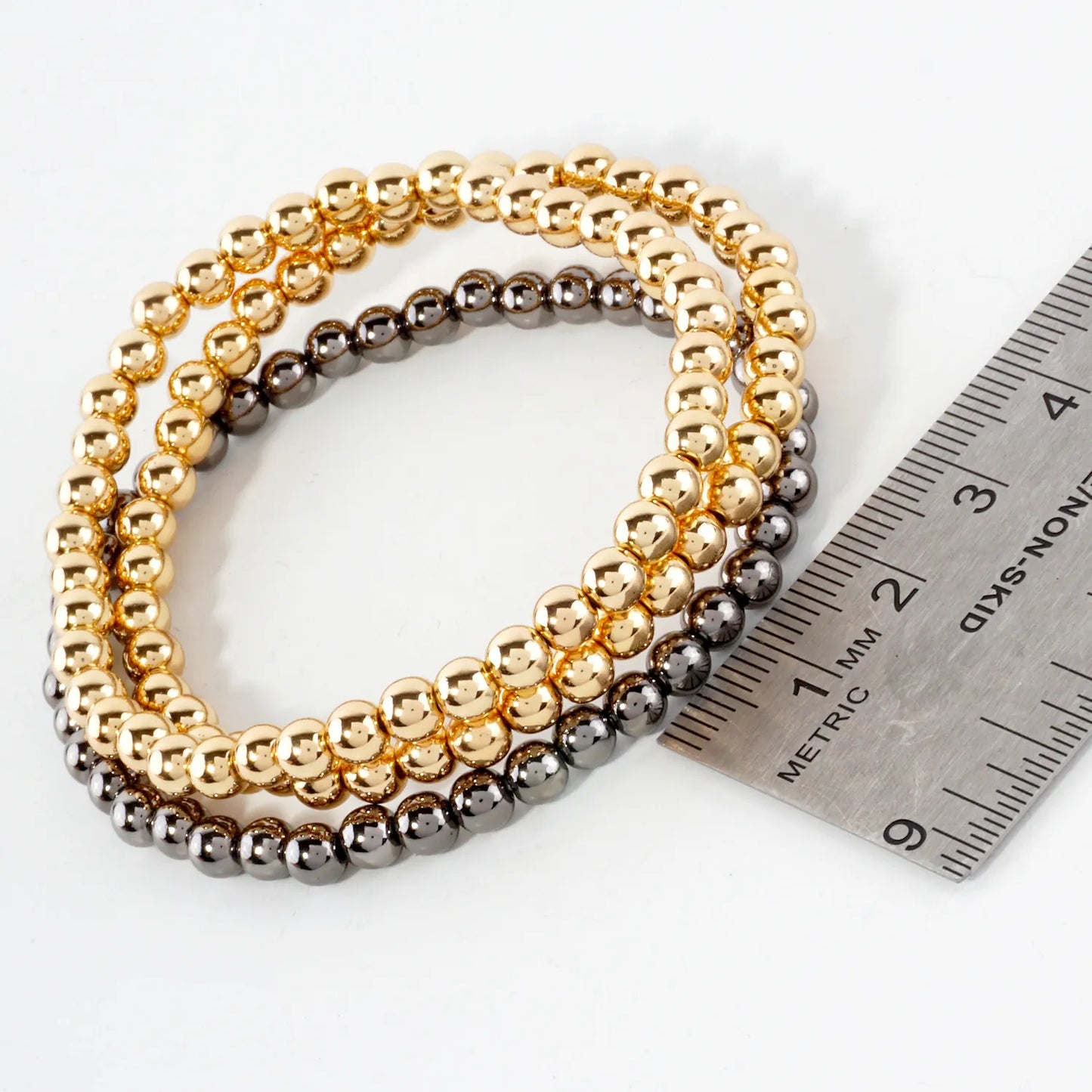 3-PC-Set 5mm Metallic Beads Stackable Stretch Bracelet
