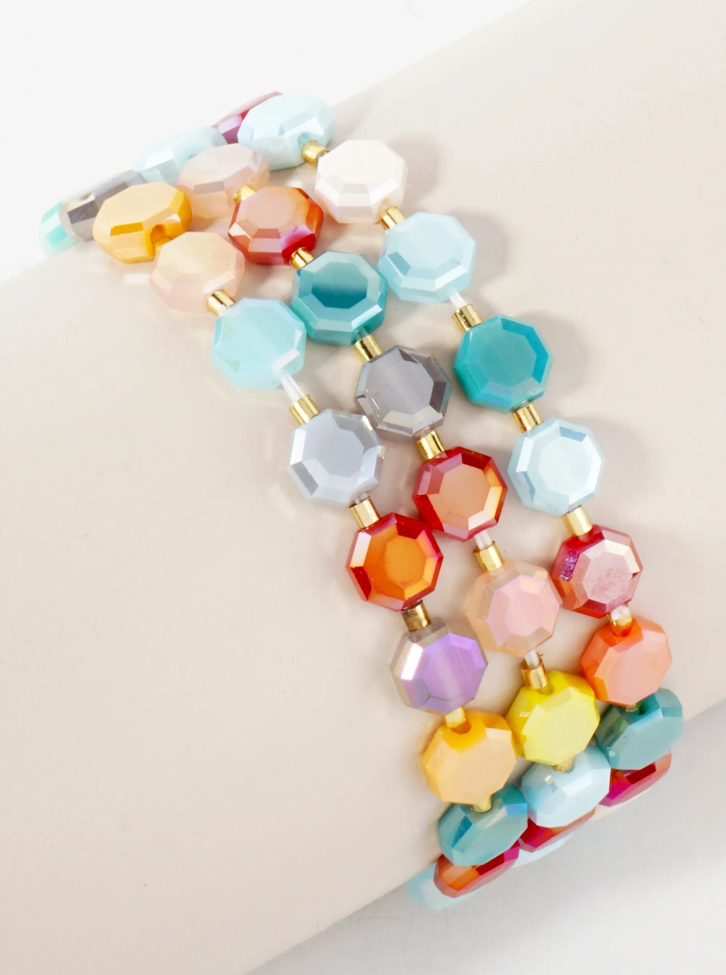 3-PC-Set 8mm Faceted Octagon Glass-Beaded Stackable Stretch Bracelet