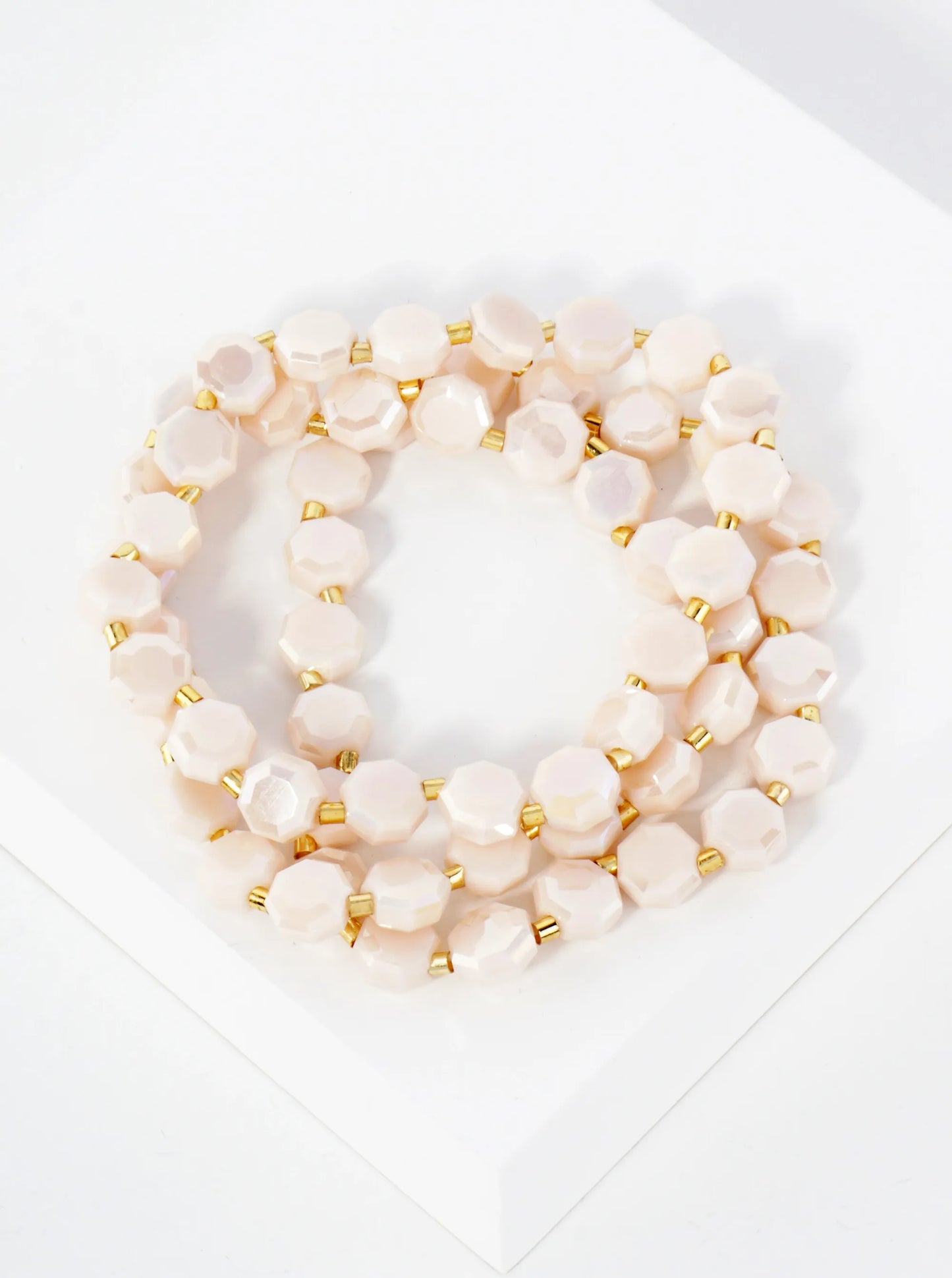 3-PC-Set 8mm Faceted Octagon Glass-Beaded Stackable Stretch Bracelet
