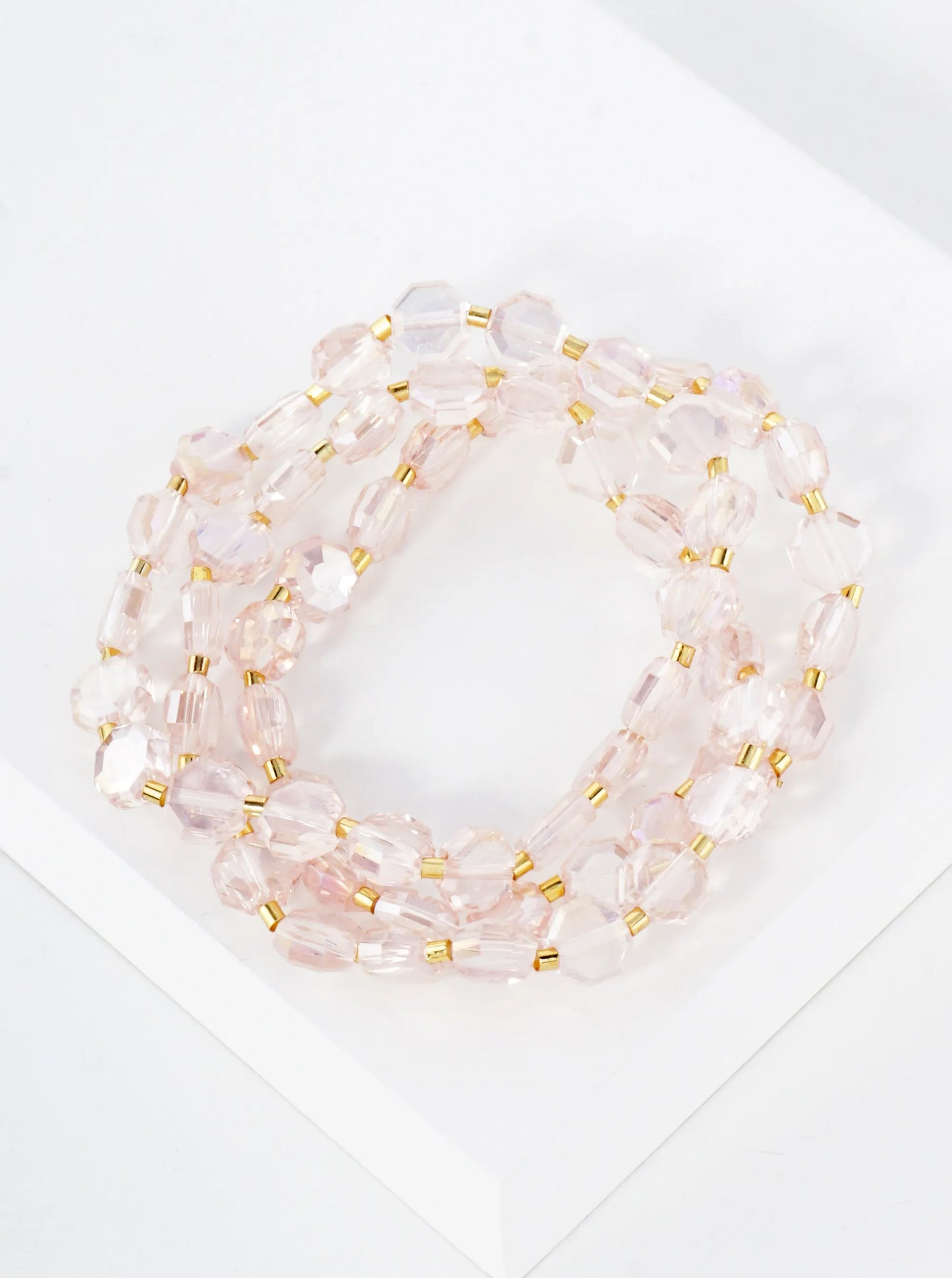 3-PC-Set 8mm Faceted Octagon Glass-Beaded Stackable Stretch Bracelet