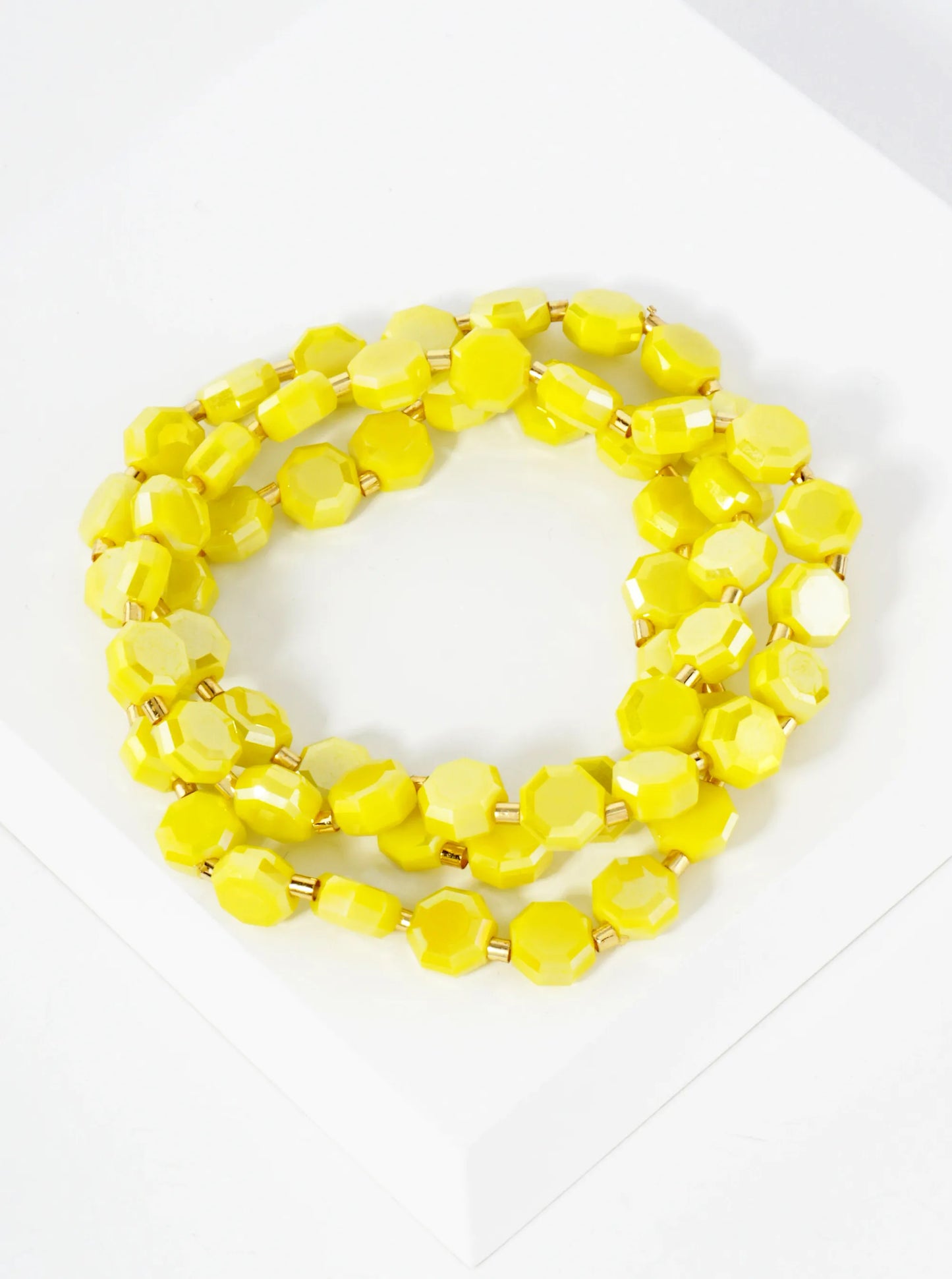 3-PC-Set 8mm Faceted Octagon Glass-Beaded Stackable Stretch Bracelet