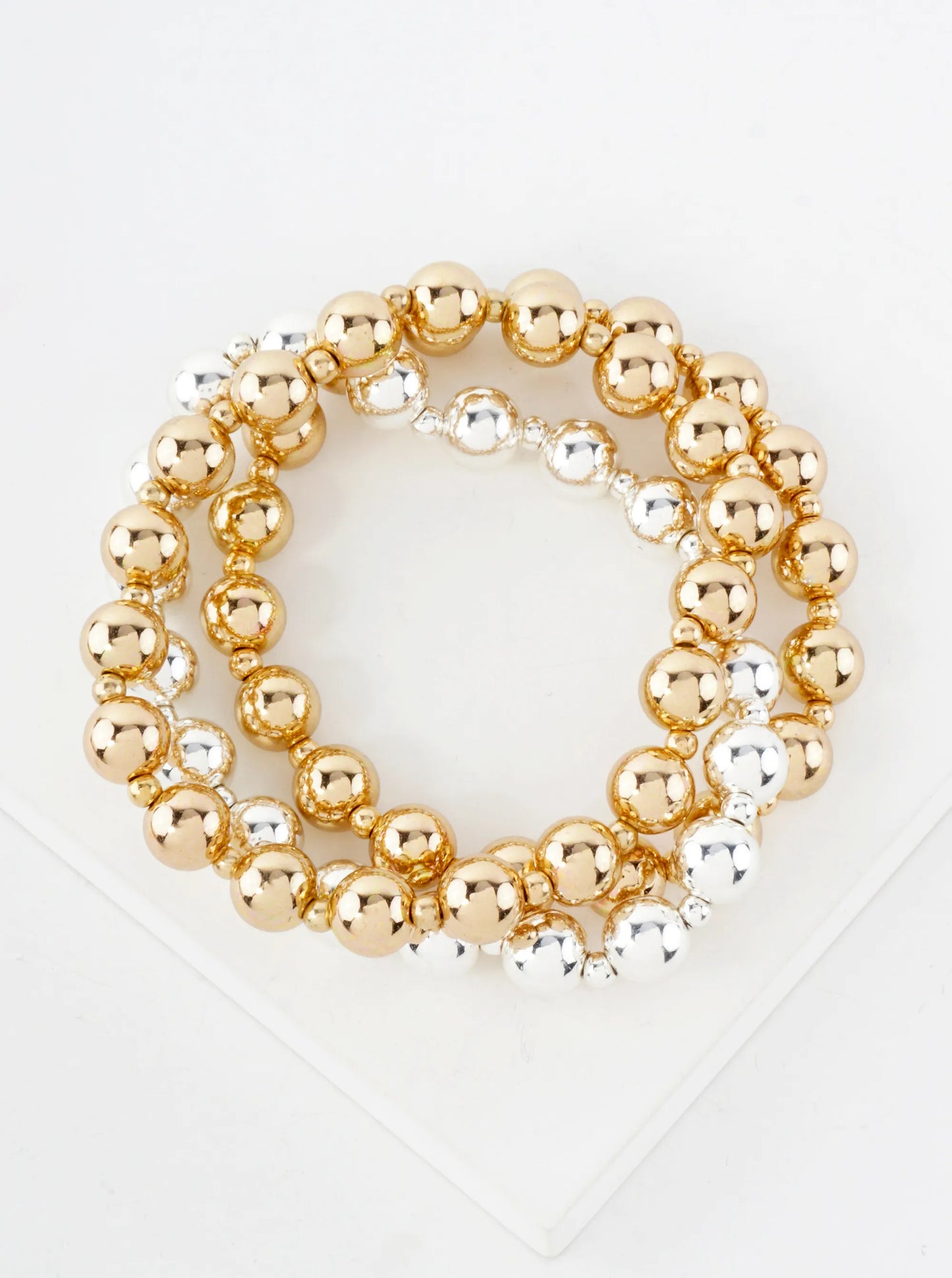 3-PC-Set 8mm Metallic Beaded Stackable Stretch Bracelet