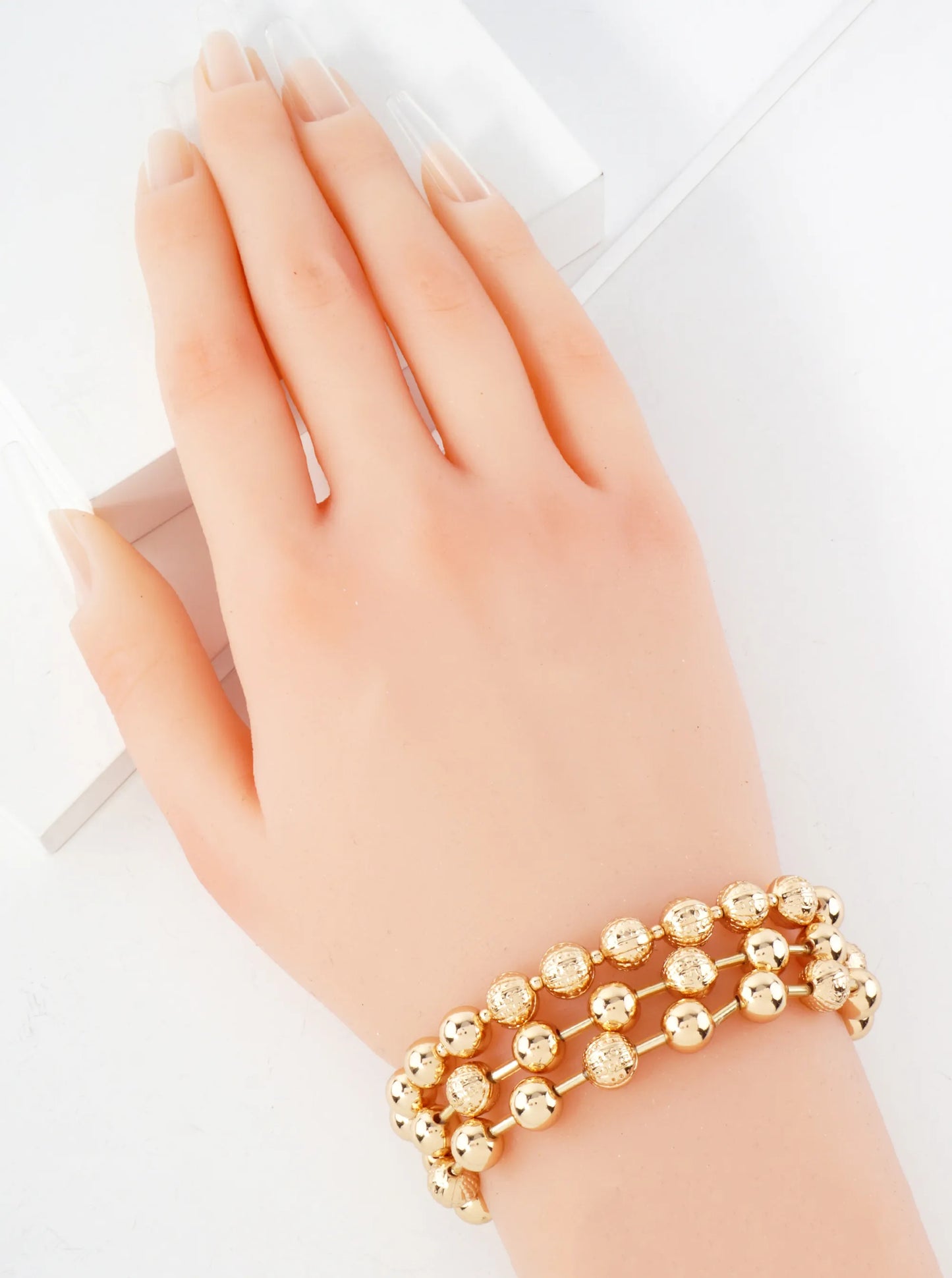 3-PC-Set 8mm Textured Metallic Beaded Stackable Stretch Bracelet