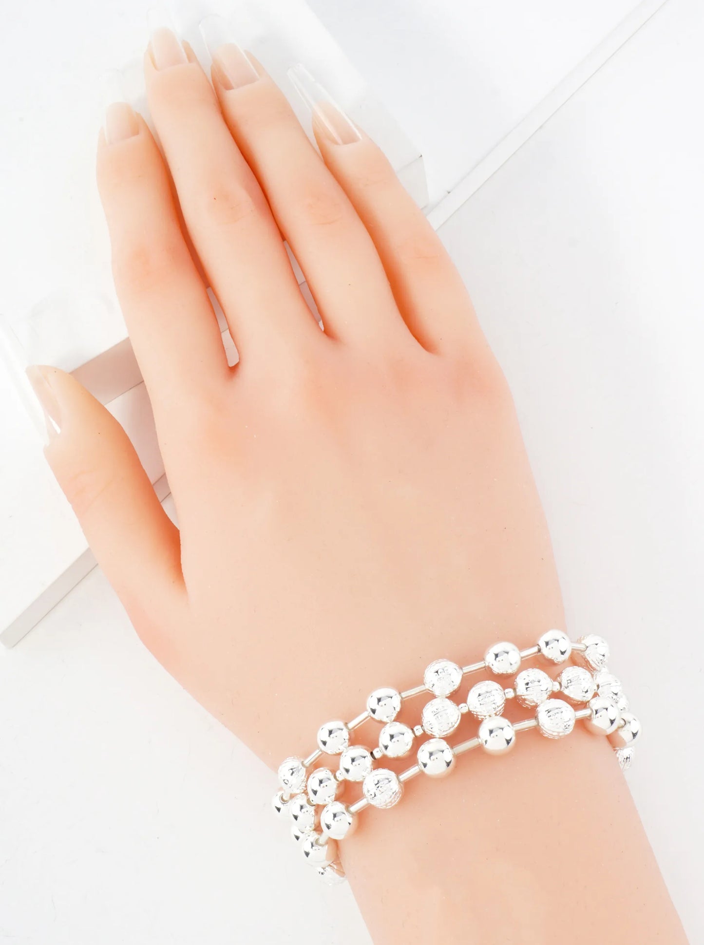 3-PC-Set 8mm Textured Metallic Beaded Stackable Stretch Bracelet