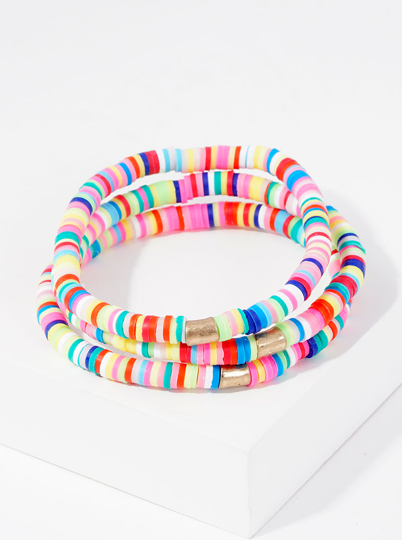3-PC-Set Clay-Beaded Stackable Stretch Bracelet