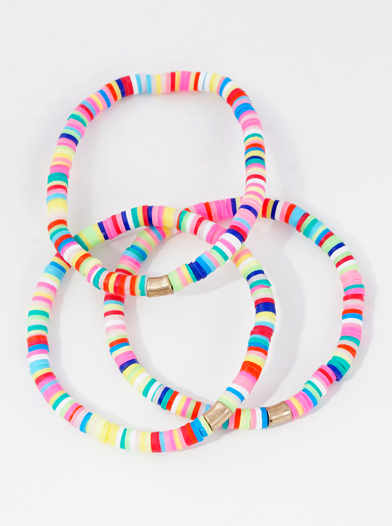 3-PC-Set Clay-Beaded Stackable Stretch Bracelet