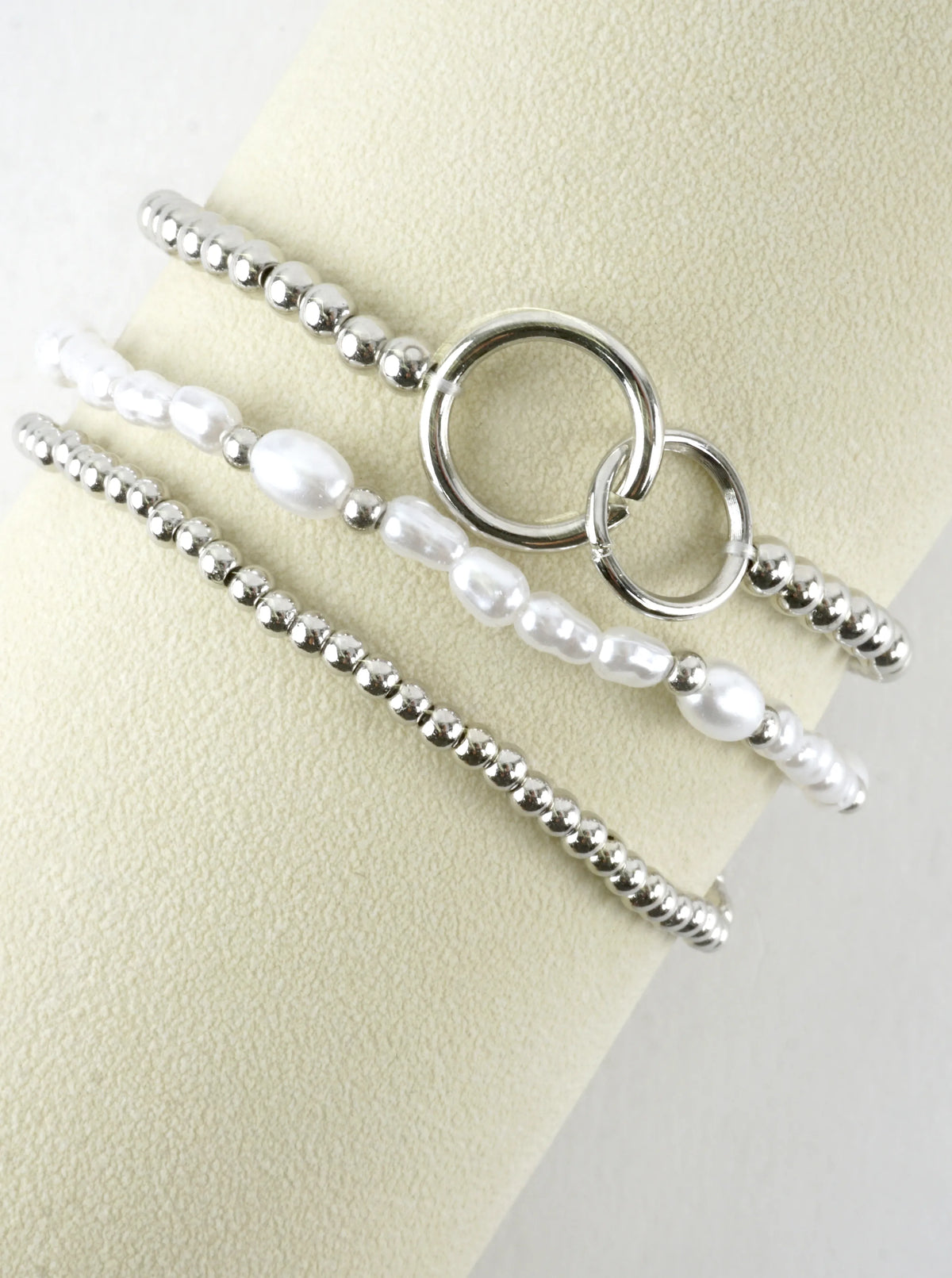3 PC Set Double Ring Pearl Stretch Bracelets