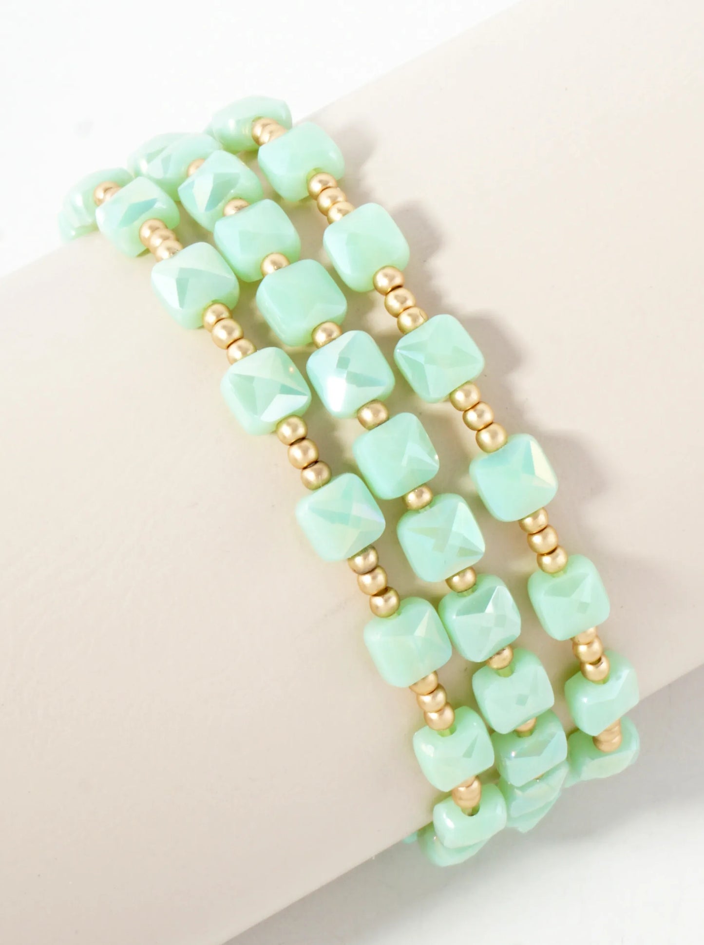 3-PC-Set Faceted 6mm Square Beaded Stackable Stretch Bracelet