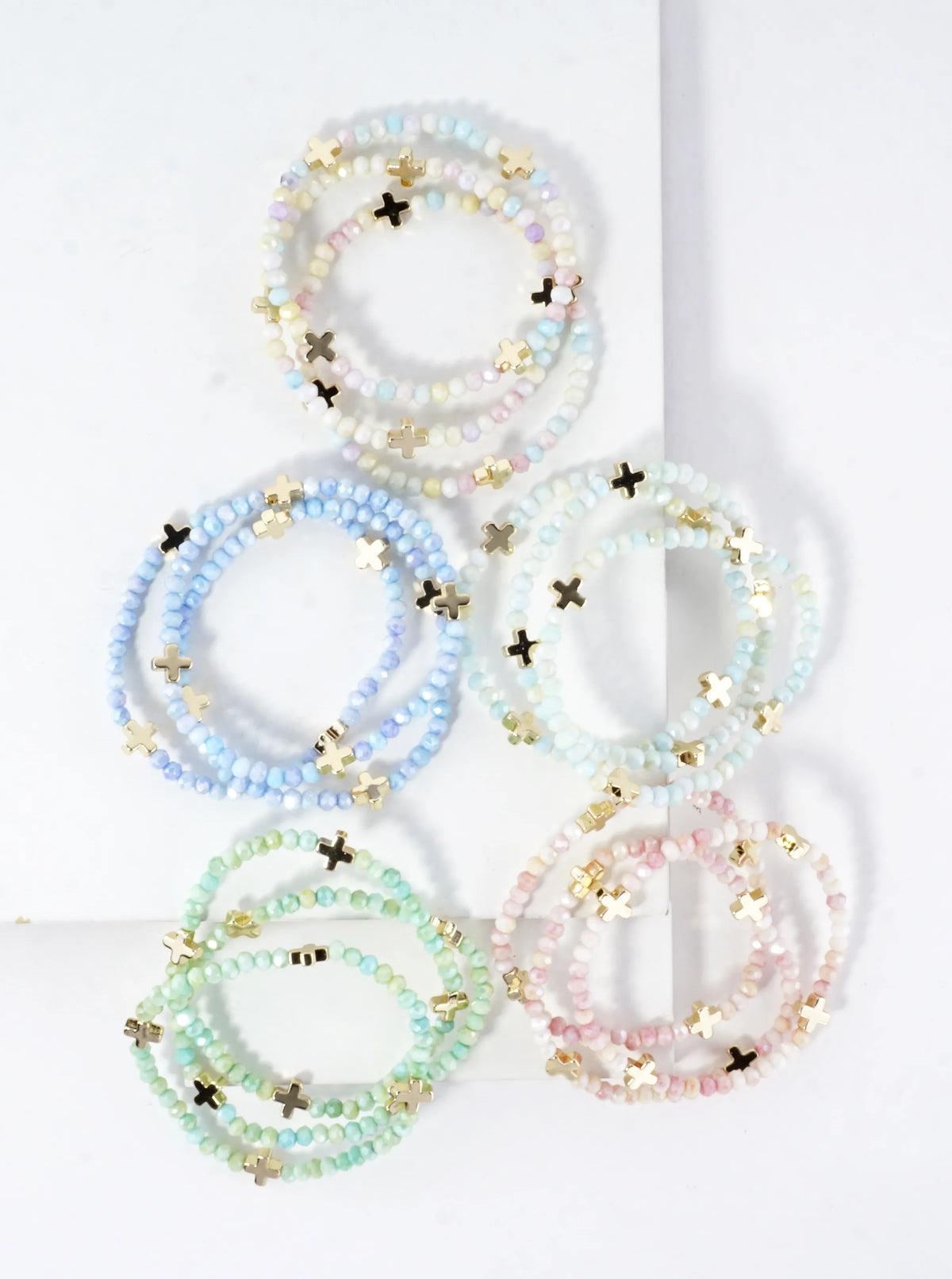 3-PC Set Faceted Glass Cross Stretch Bracelets