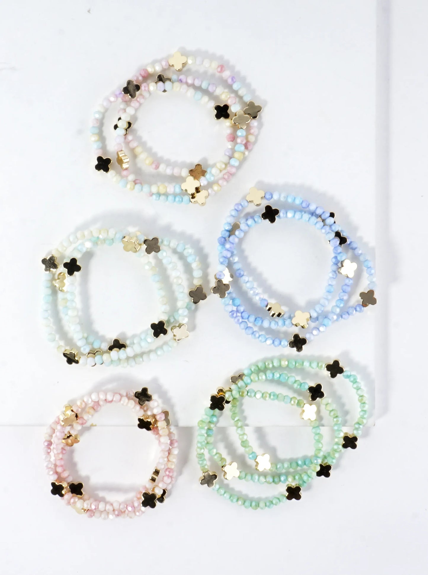 3-PC Set Glass Quatrefoil Stretch Bracelet