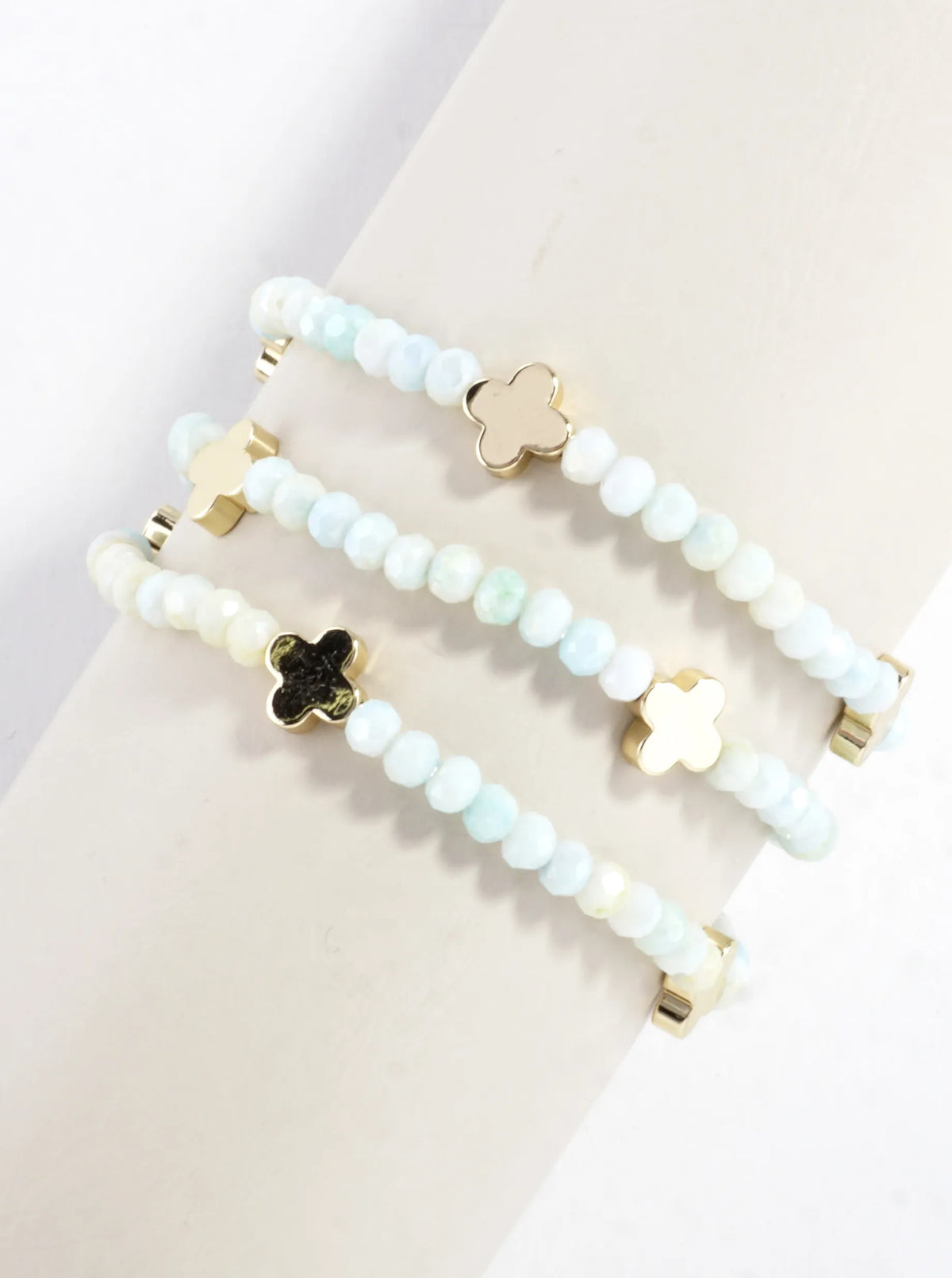 3-PC Set Glass Quatrefoil Stretch Bracelet