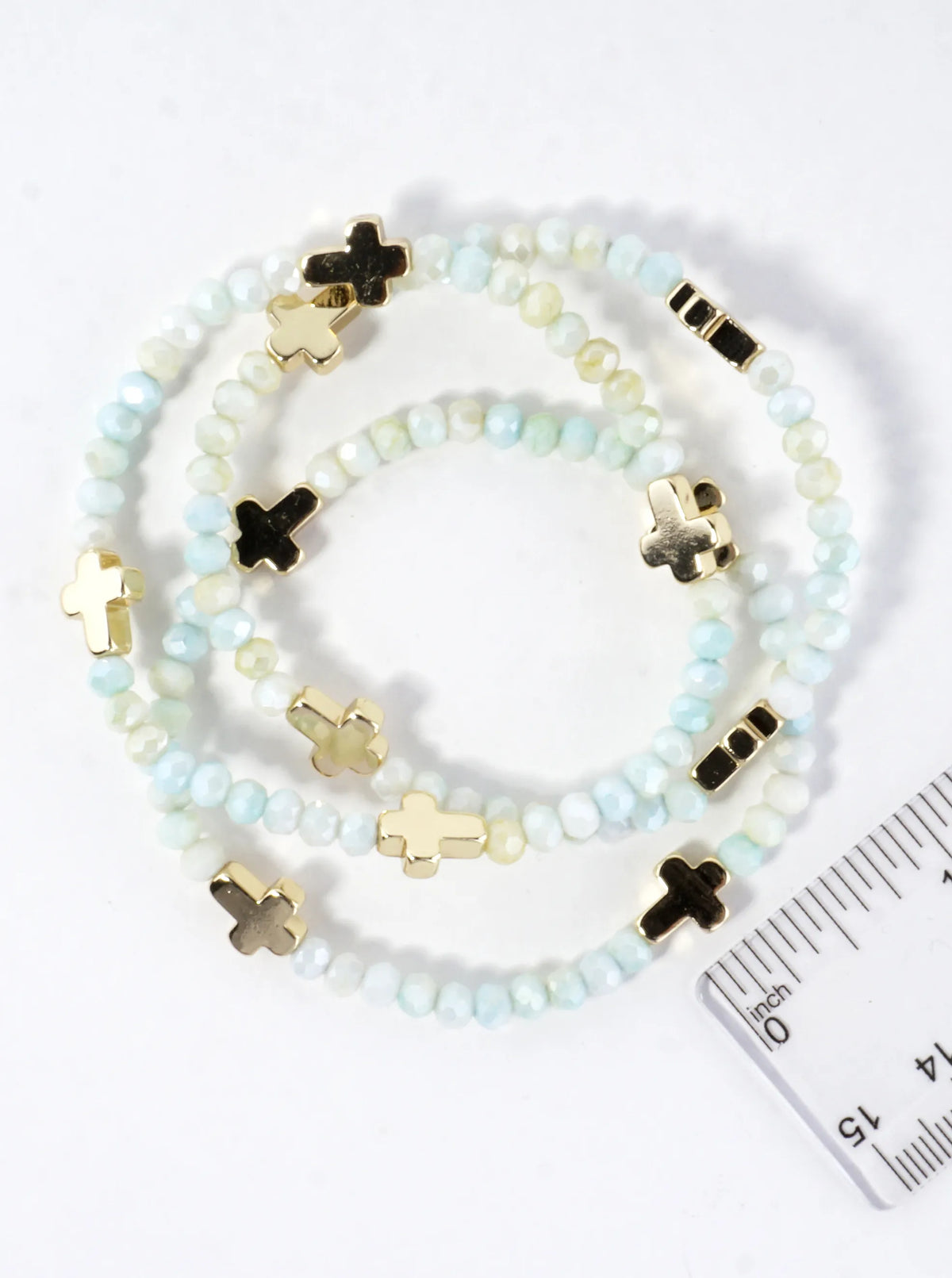 3-PC Set Glass Religious Cross Stretch Bracelets