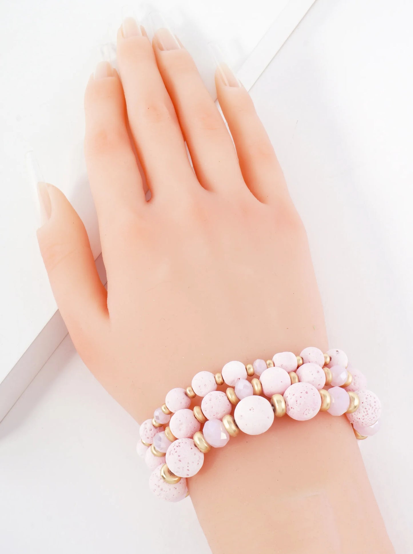 3-PC-Set Glass And Lava Beaded Stackable Stretch Bracelet