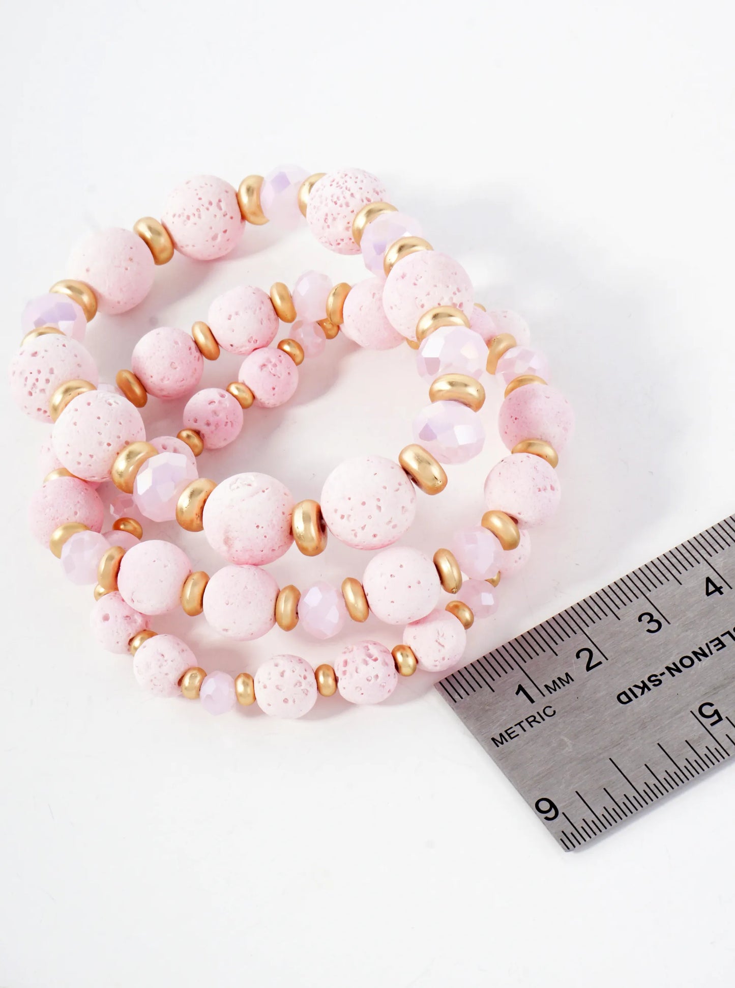 3-PC-Set Glass And Lava Beaded Stackable Stretch Bracelet