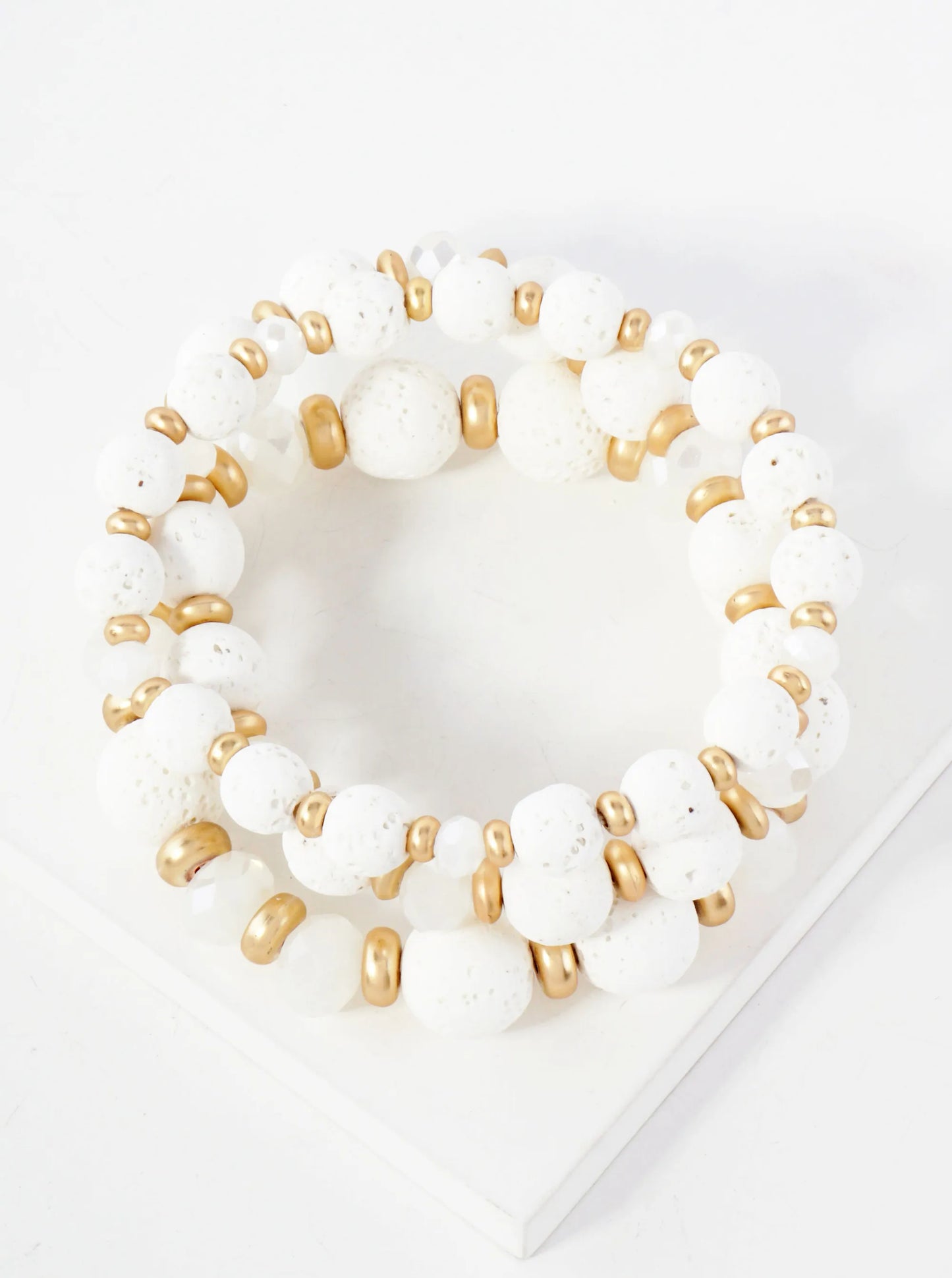 3-PC-Set Glass And Lava Beaded Stackable Stretch Bracelet