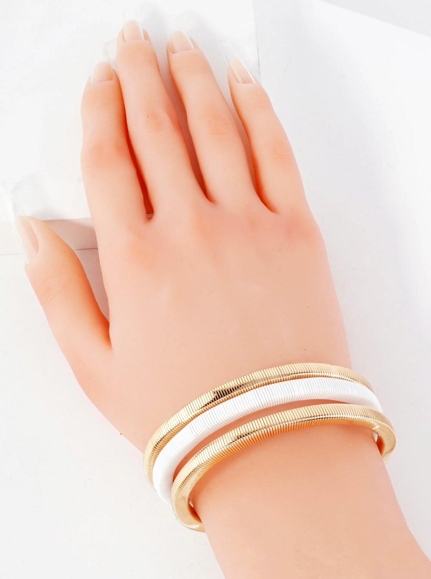 3-PC-Set Layered Metal Stackable Stretch Square-Coil Bracelet