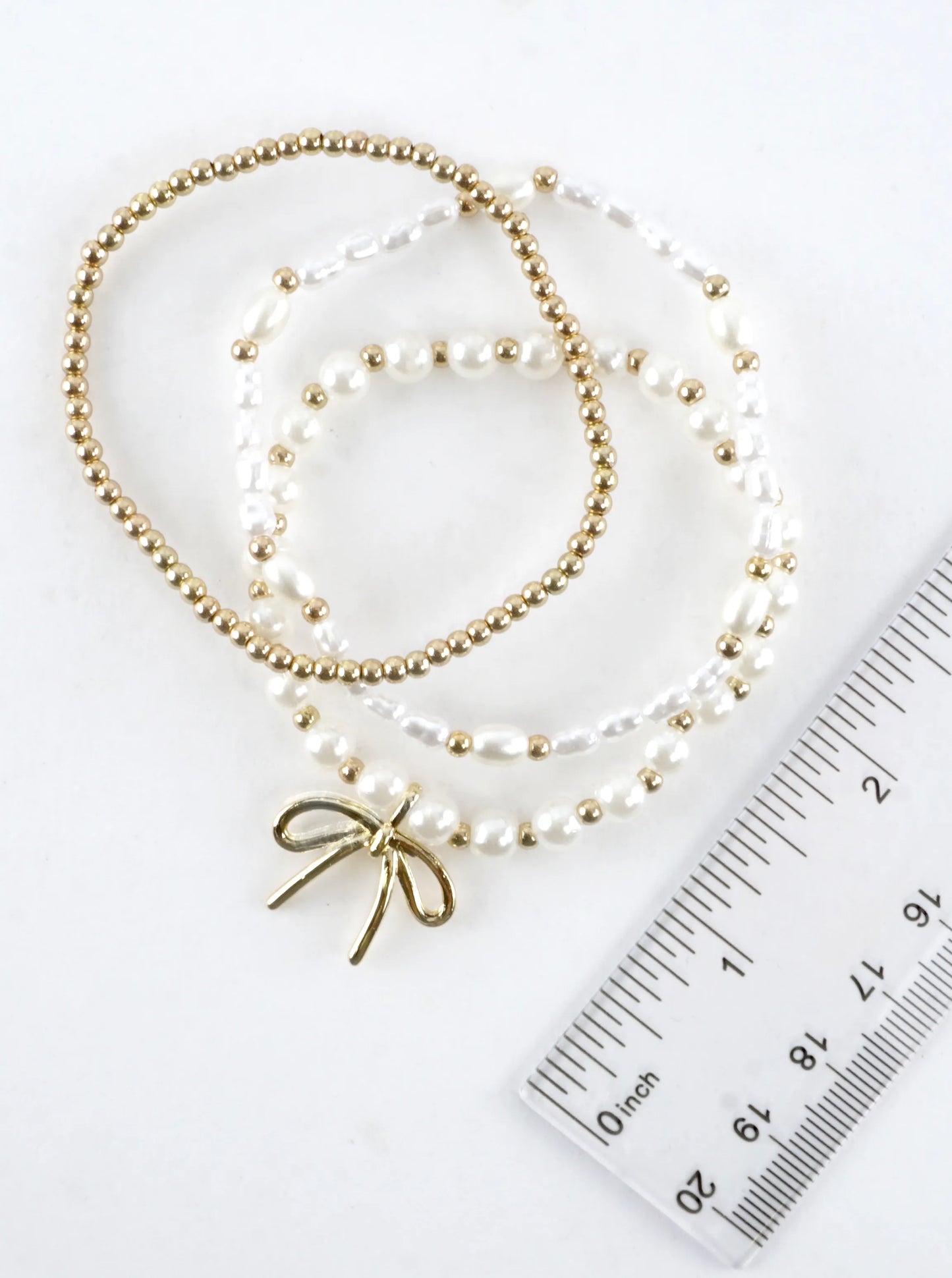 3 PC Set Pearl Ribbon Charm Bracelets