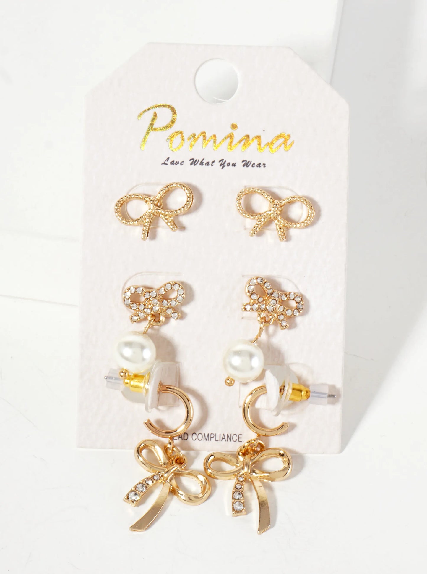 3-PC-Set Ribbon Bow Stud Earrings