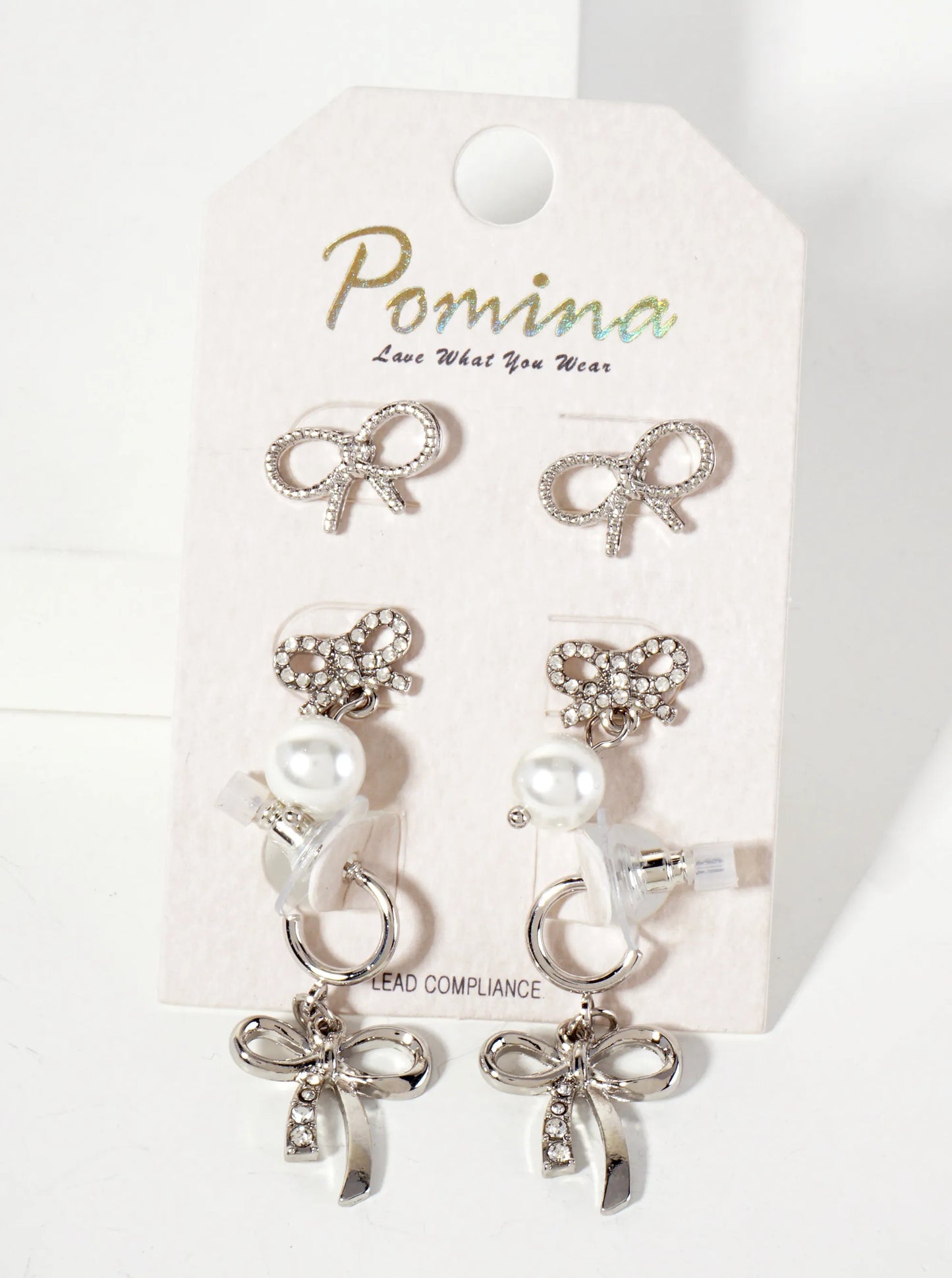 3-PC-Set Ribbon Bow Stud Earrings