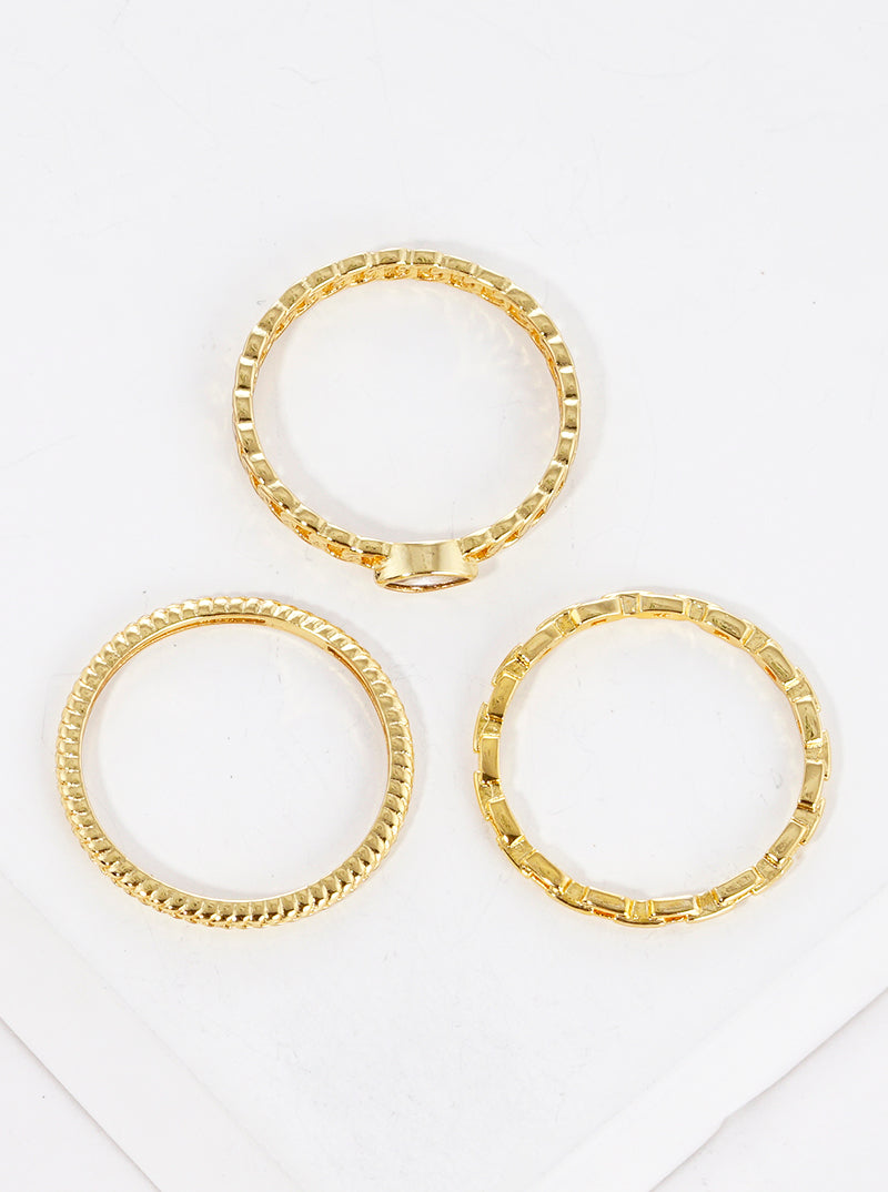 3-PC Set Size 7 Marquise CZ Stone Chain18K Gold Dipped Brass Rings