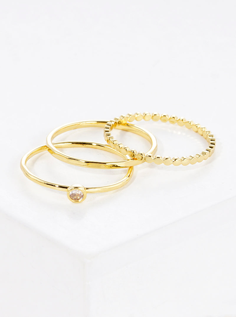 3-PC Set Size 7 Round CZ Stone Accent 18K Gold Dipped Brass Rings