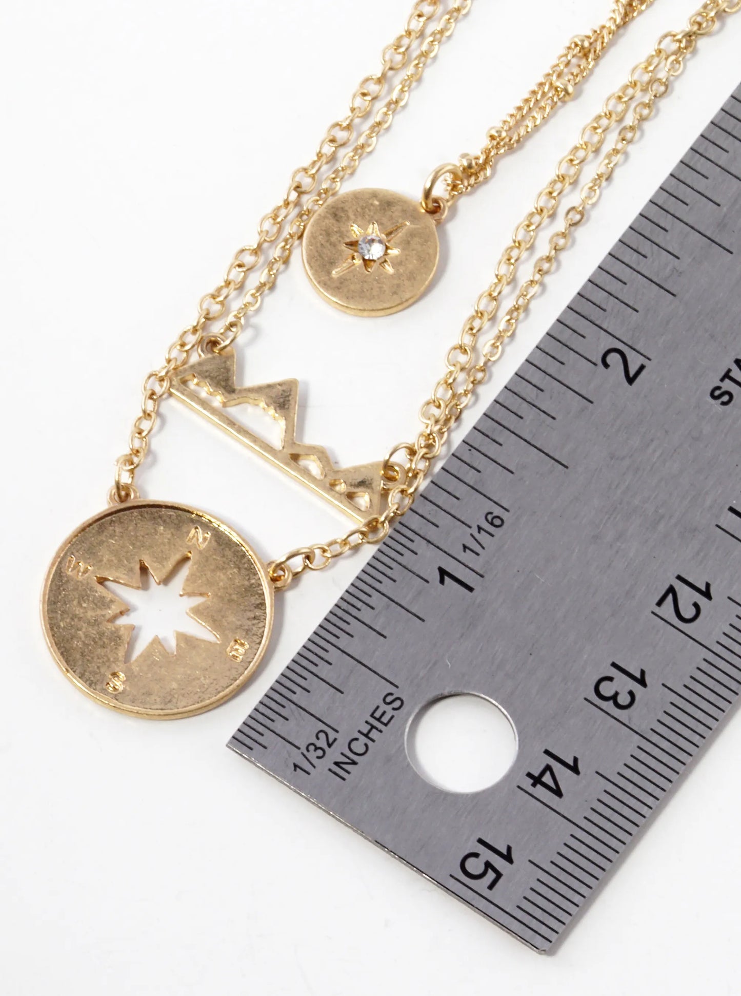 3-PC Set Star Mountain Compass Pendant Layered Necklace