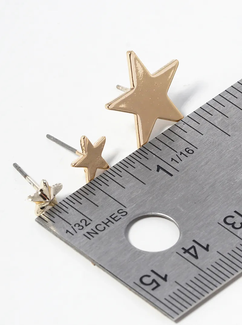 3-PC Set Star Post Stud Earrings
