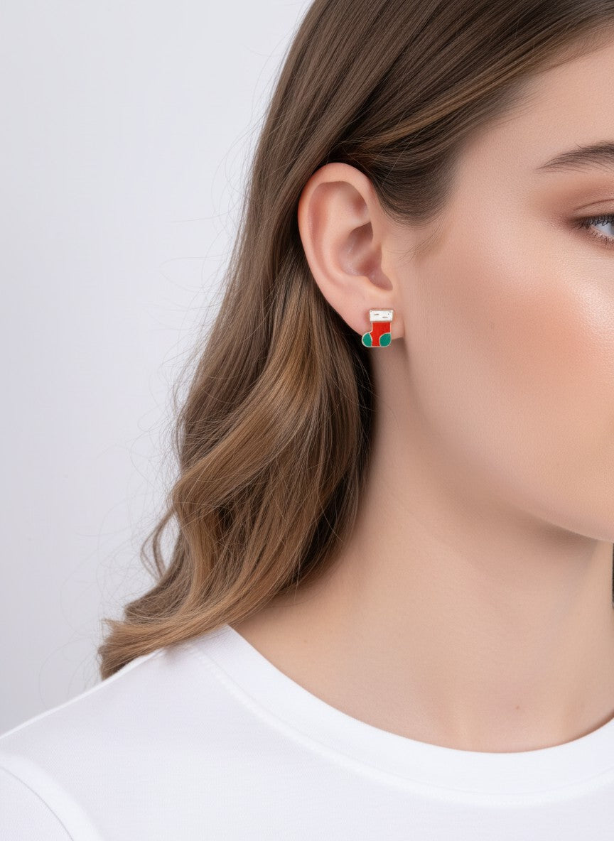 3-Pair Christmas Stocking Enamel Stud Earrings