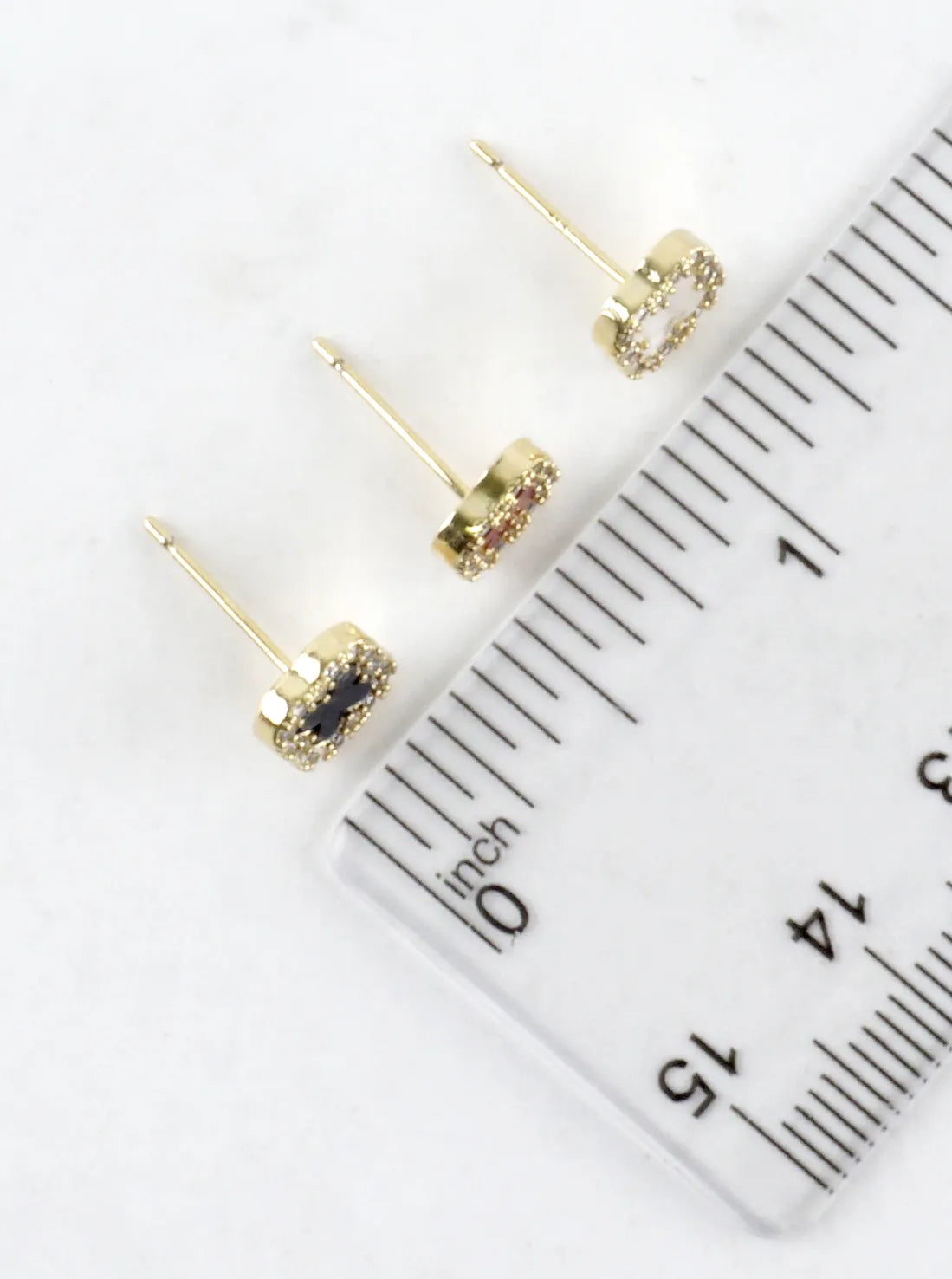 3 Pair Enamel CZ Pave Quatrefoil Stud Earrings Set