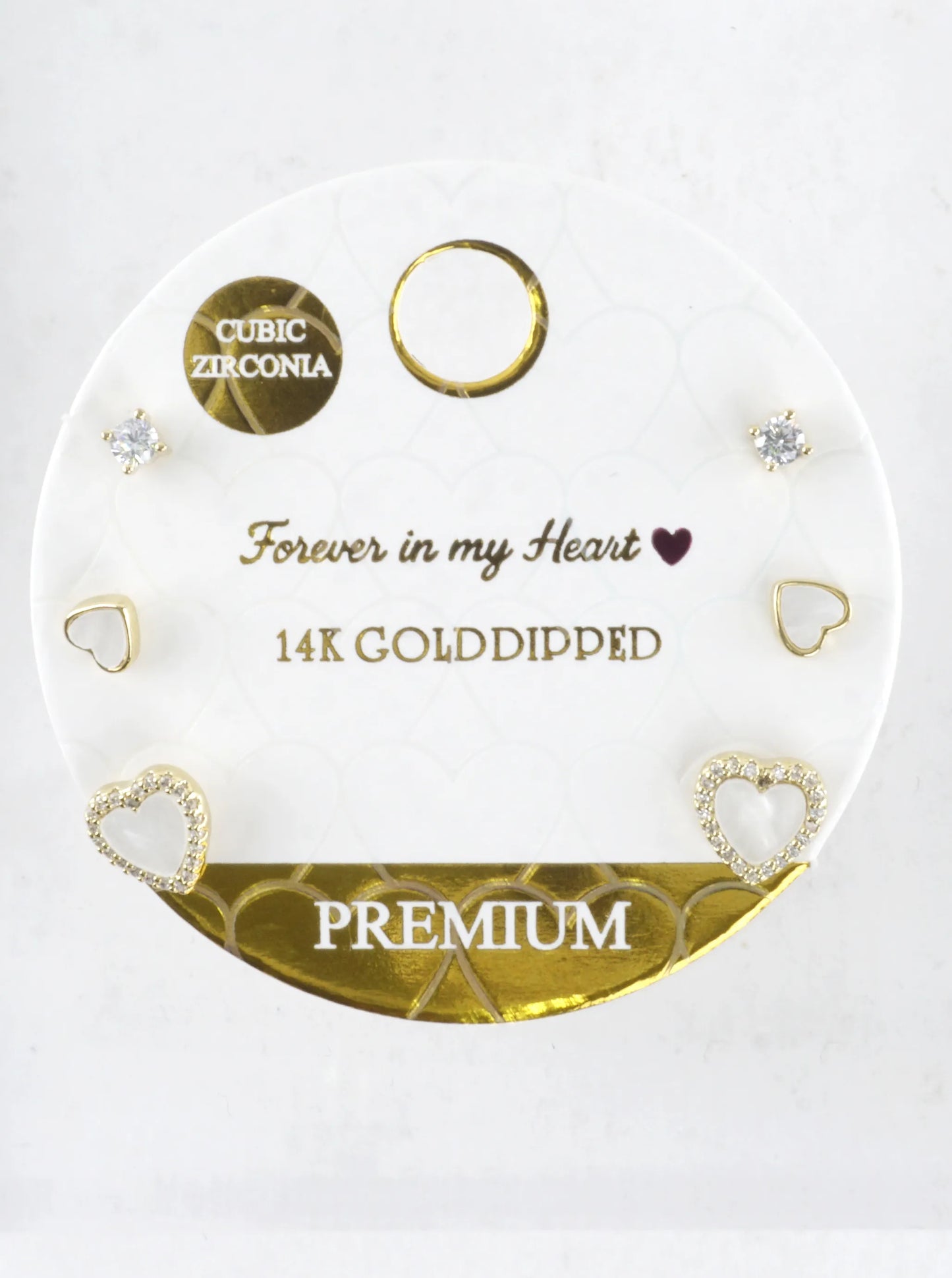 3 Pair Pearl CZ Heart Stud Earrings Set