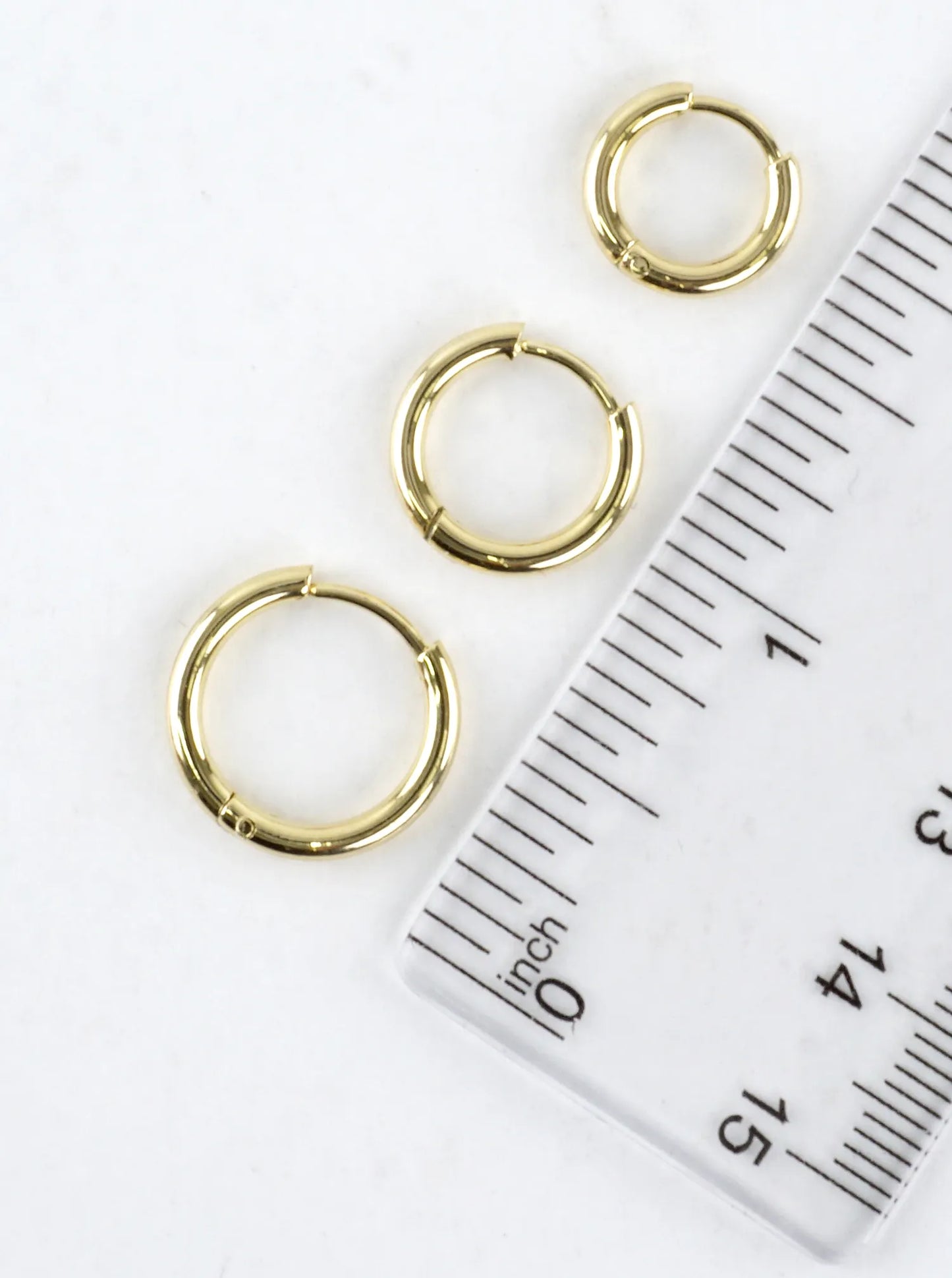 3 Pair Polished Brass Huggie Hoop Earrings Set