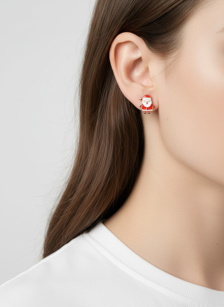 3-Pair Santa Gift Sleigh Enamel Stud Earrings
