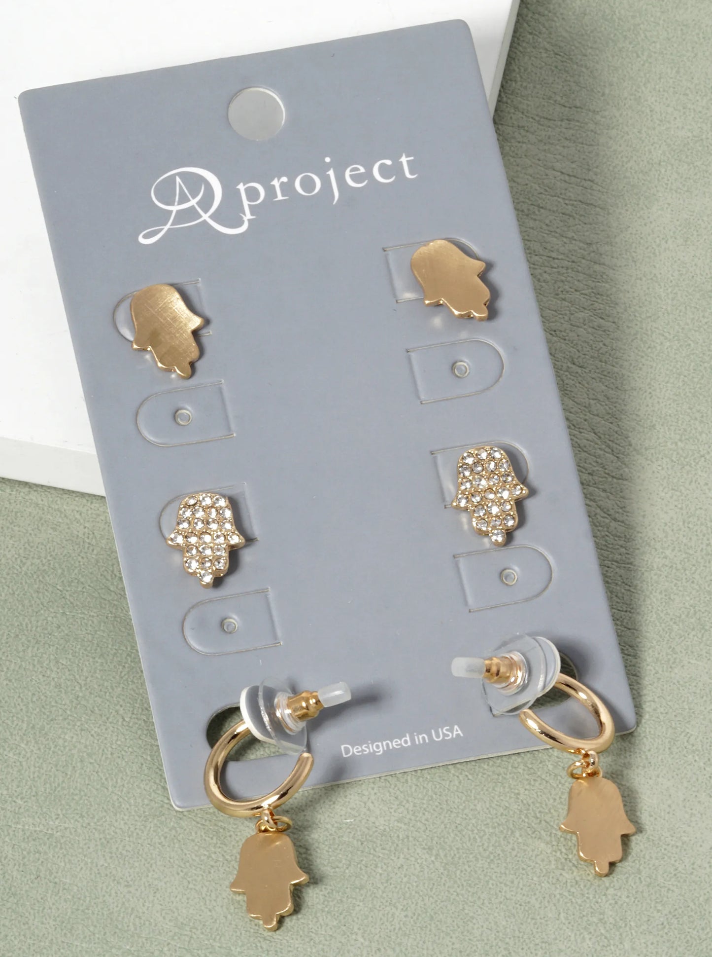 3-Pair Set Hamsa Spiritual Stud Dangle Earrings