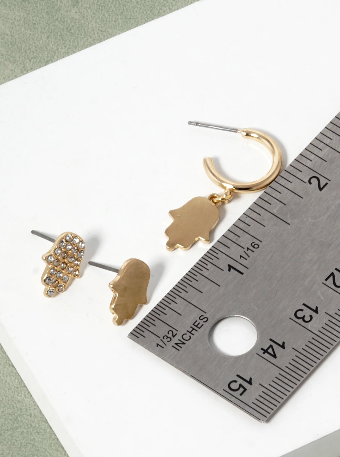 3-Pair Set Hamsa Spiritual Stud Dangle Earrings