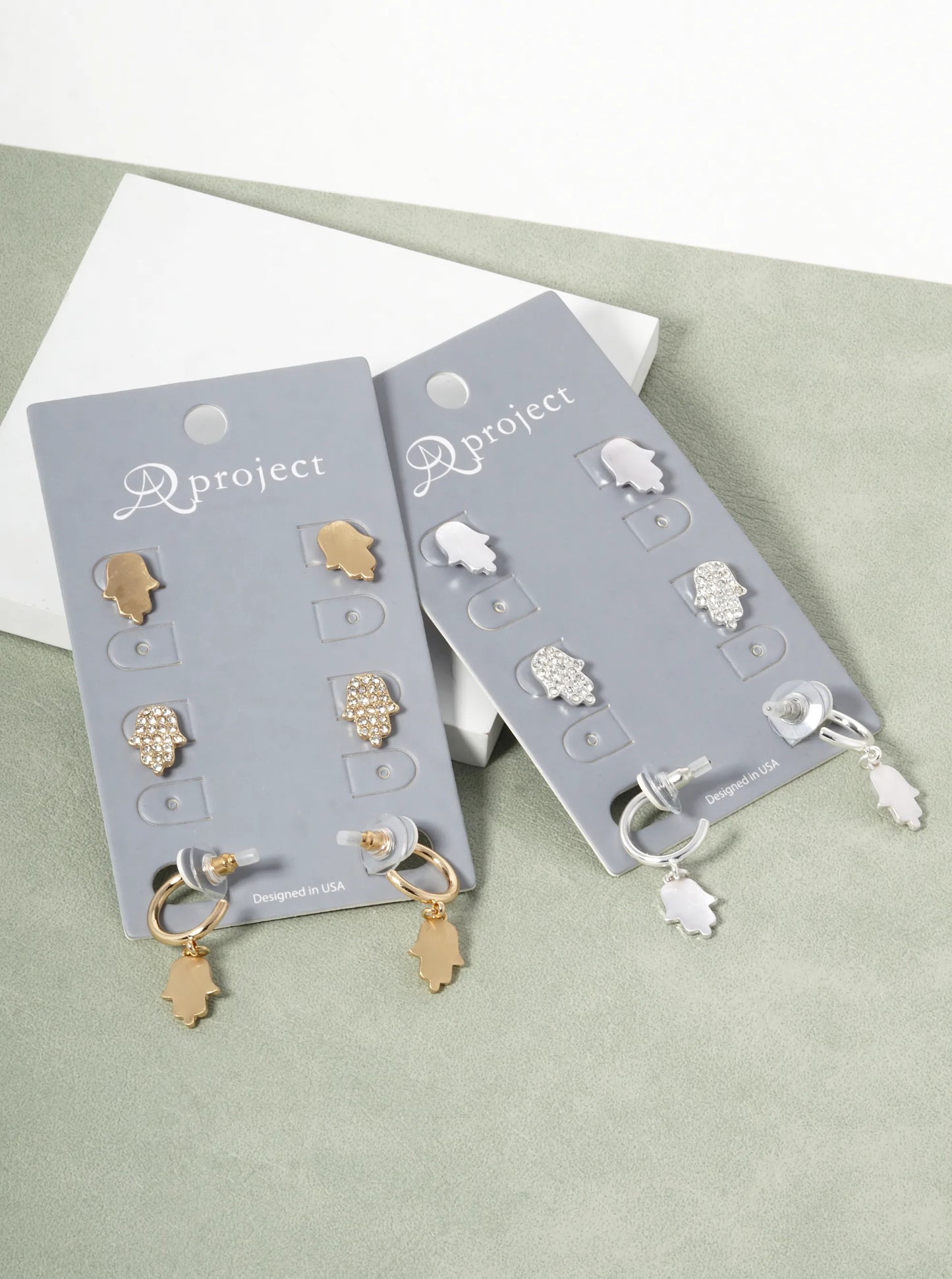 3-Pair Set Hamsa Spiritual Stud Dangle Earrings