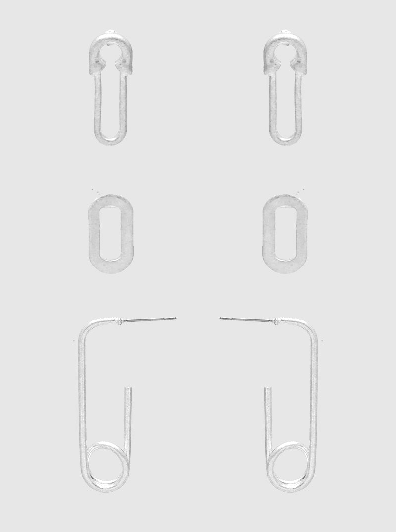 3-Pair Set Paper Clip Stud Earrings