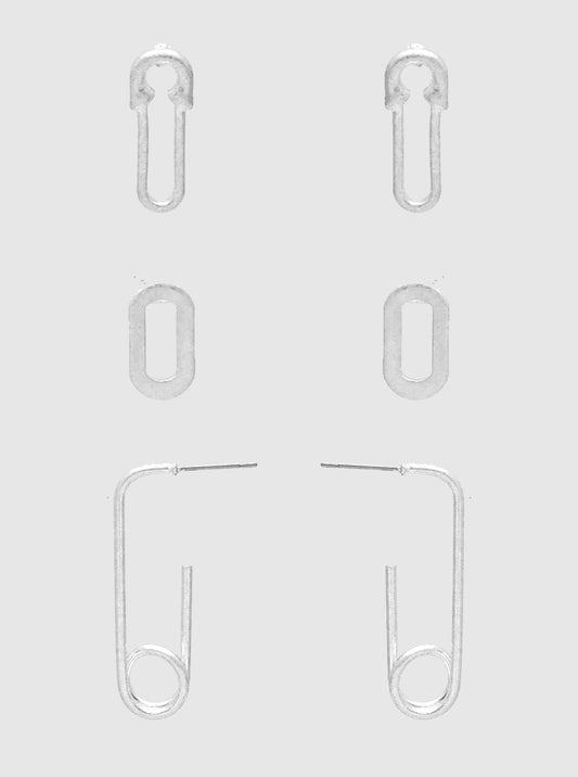 3-Pair Set Paper Clip Stud Earrings
