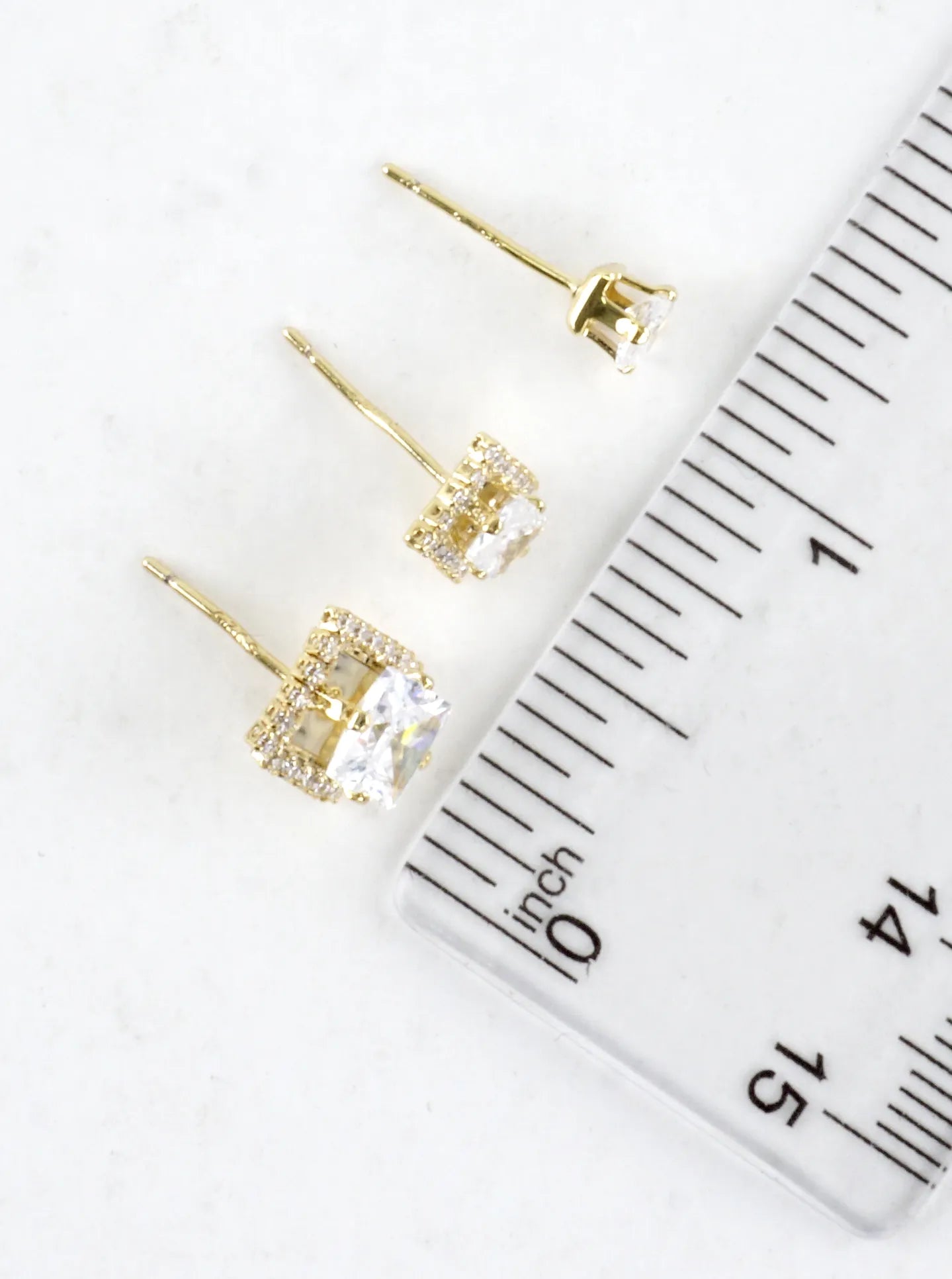 3 Pairs Princess Cut Halo CZ Stud Earrings Set