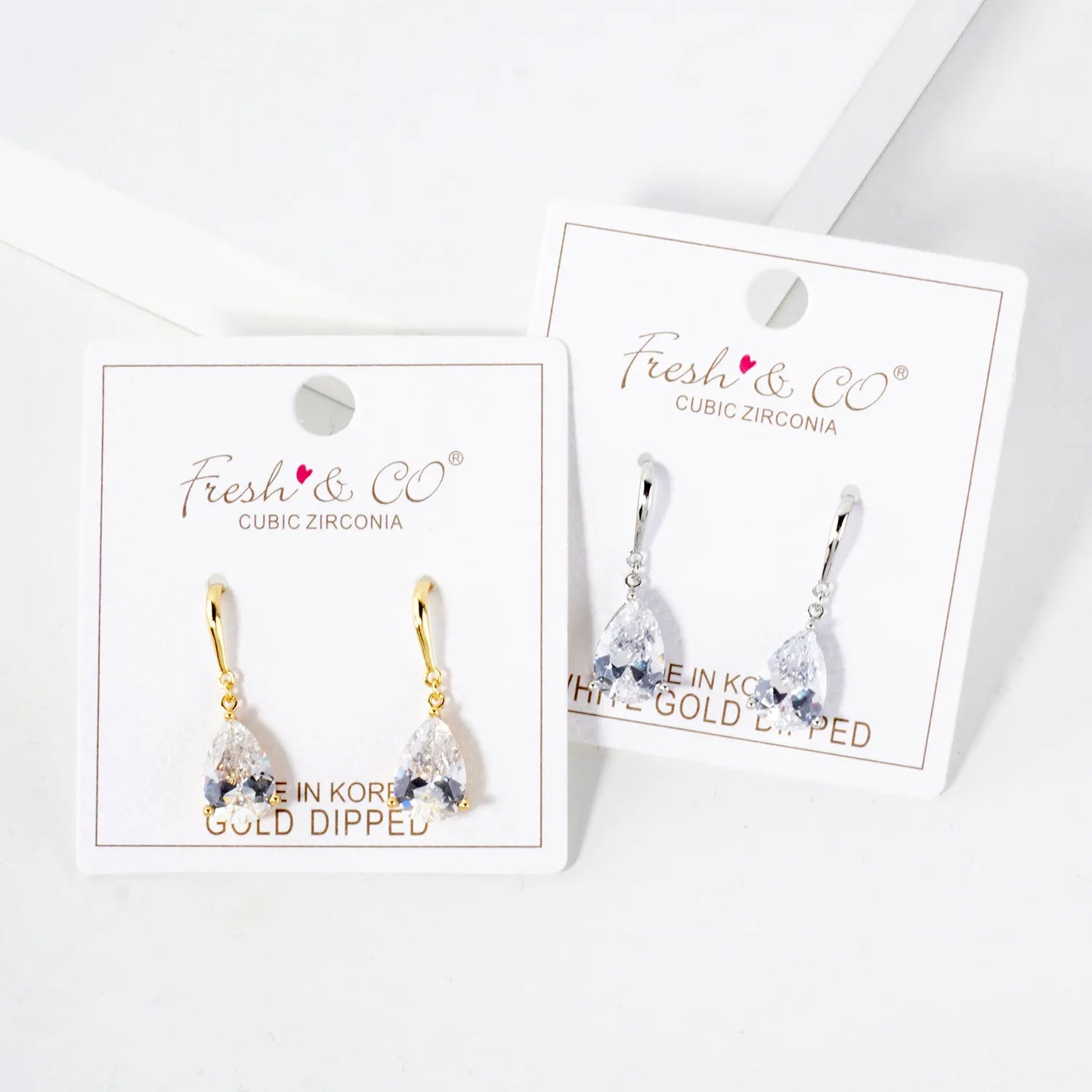 3-Prong Teardrop CZ Drop 18K-Gold-Dipped Brass Earrings