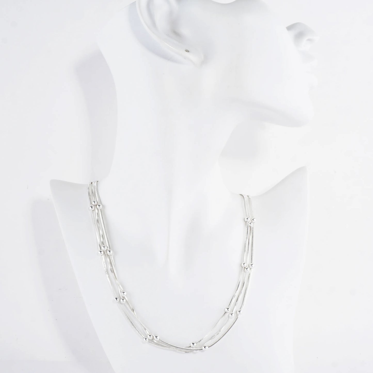 3 Strand Station Beaded Snake Chain Necklace