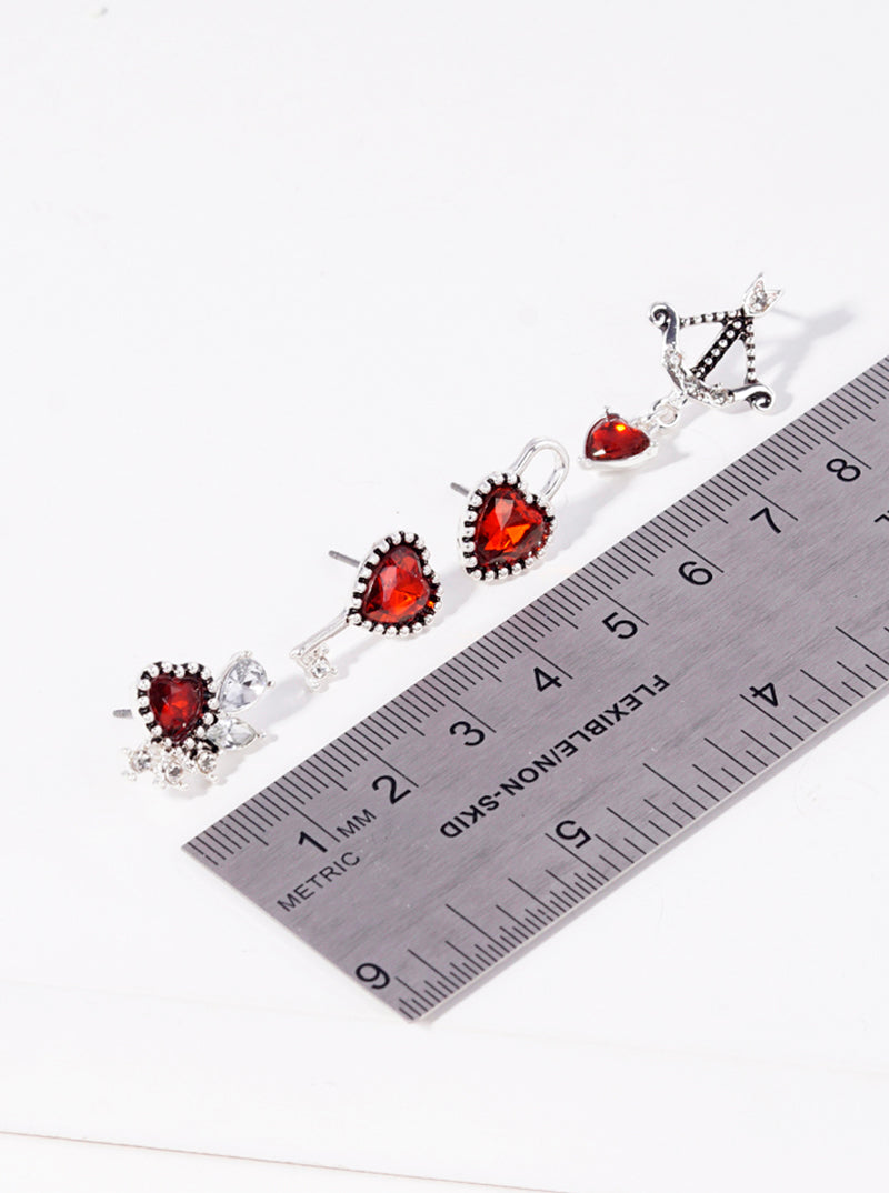 3-pair Set Heart Post Stud Earrings
