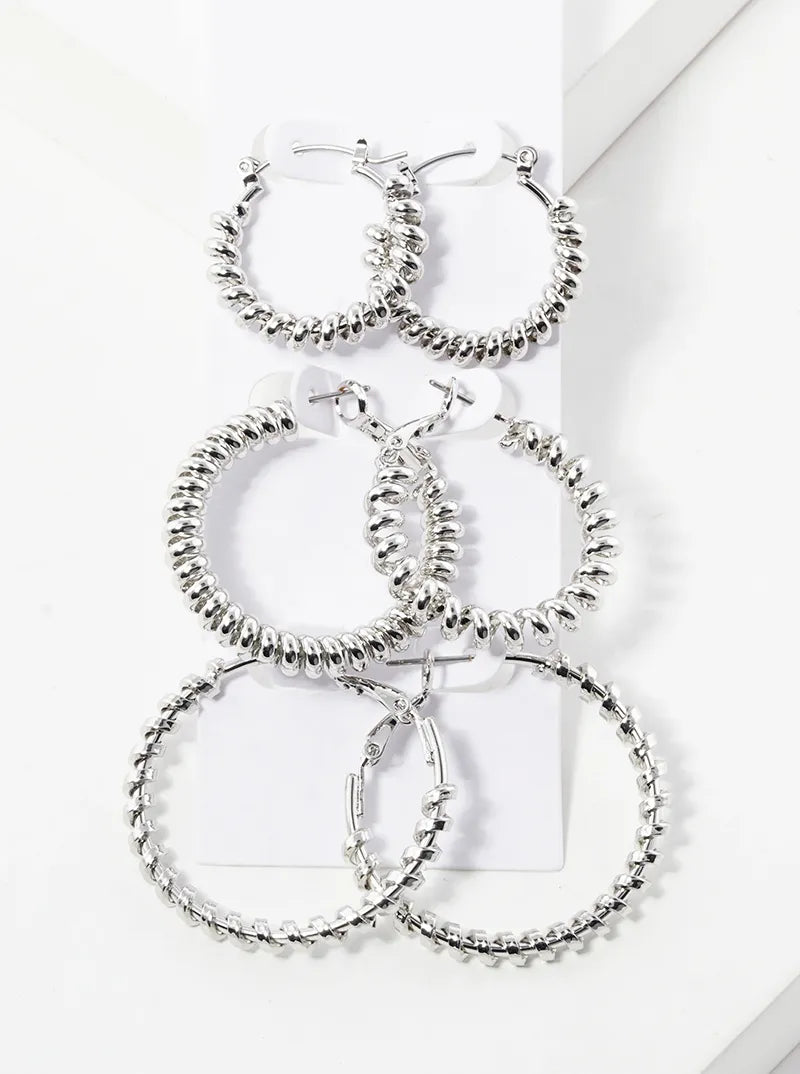3-pair Set Metal Spiral Leverback Hoop Earrings