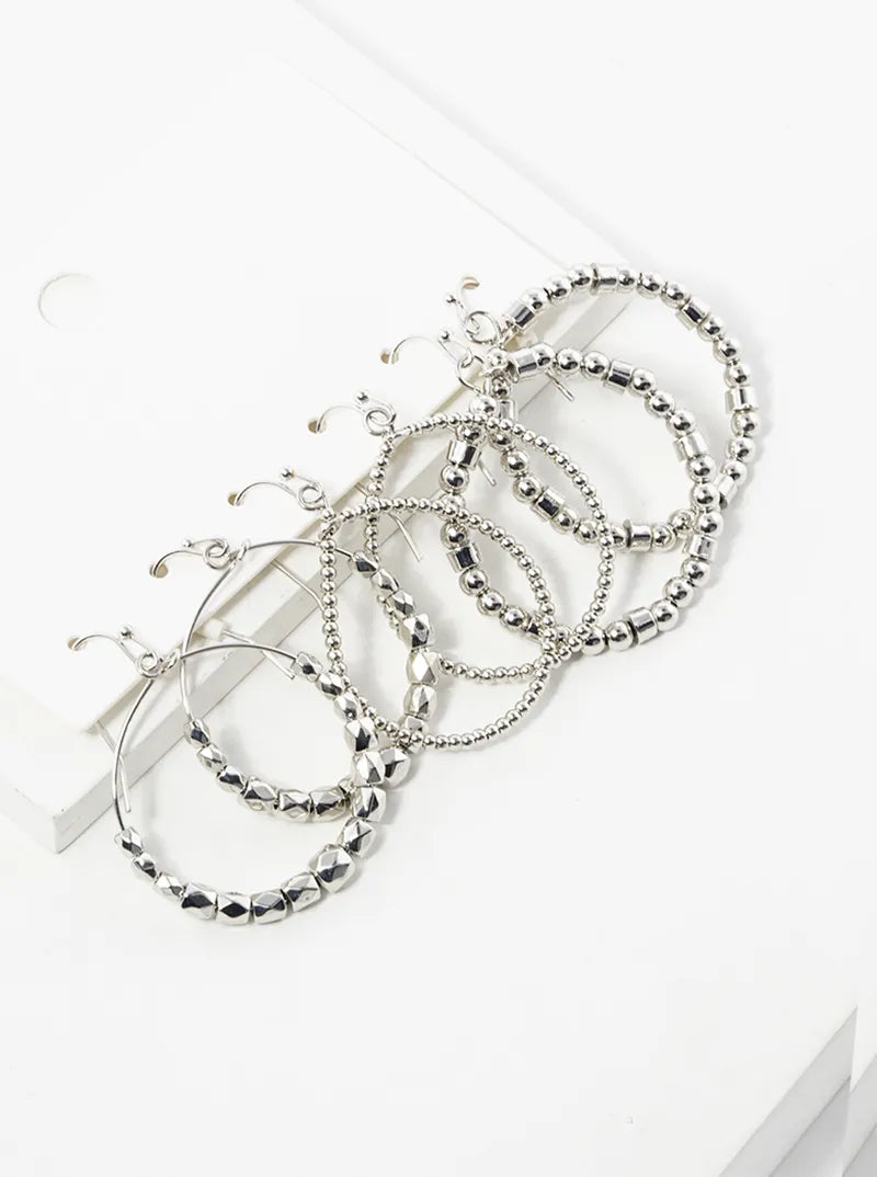 3-pair Set Metallic Beaded Wire Circle Dangle Drop Earrings