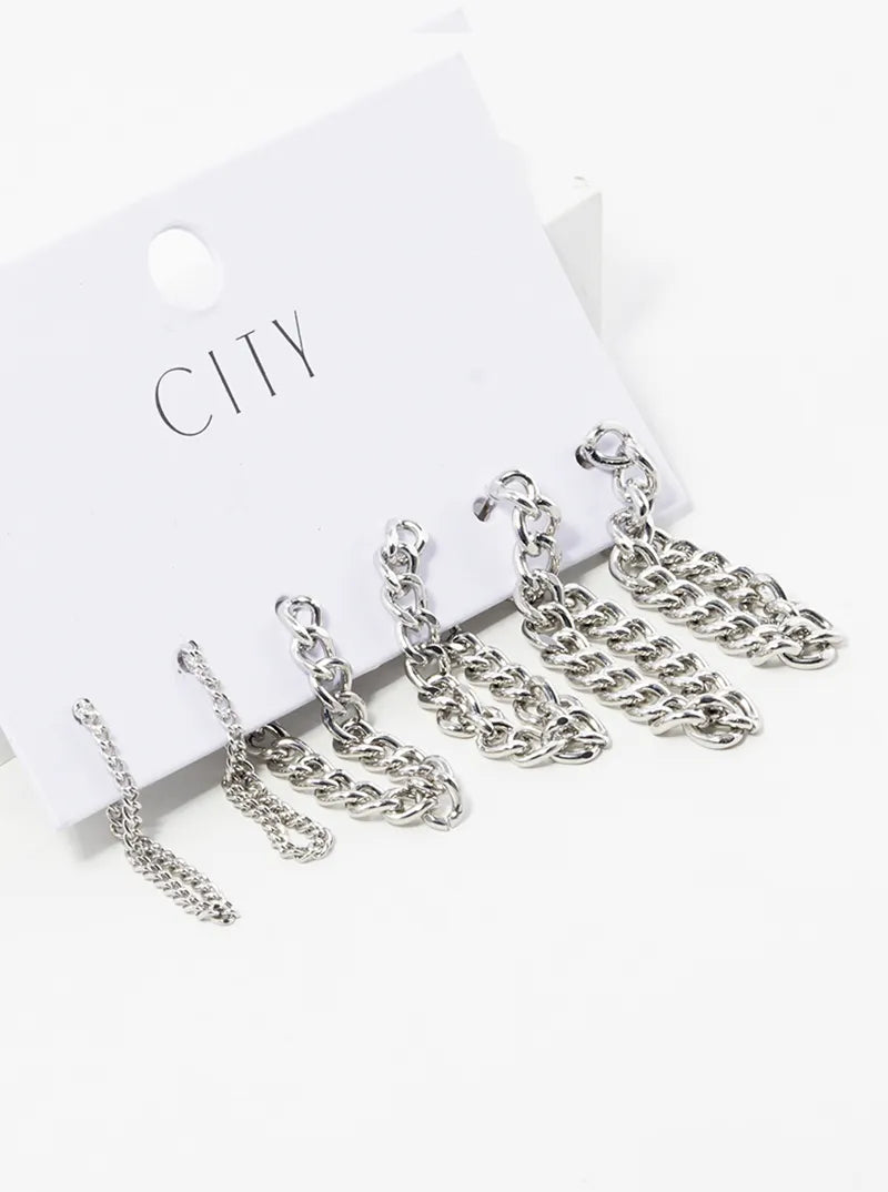 3-pair Set Multi Chain Drop Earrings