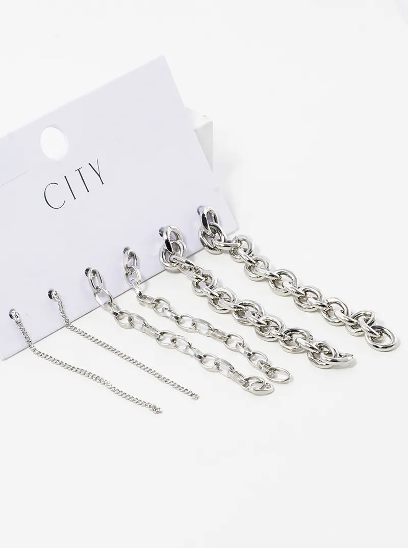 3-pair Set Multi Chain Drop Earrings