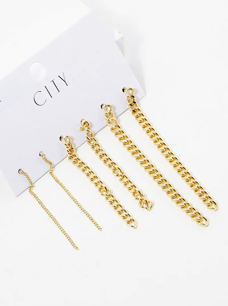 3-pair Set Multi Chain Drop Earrings