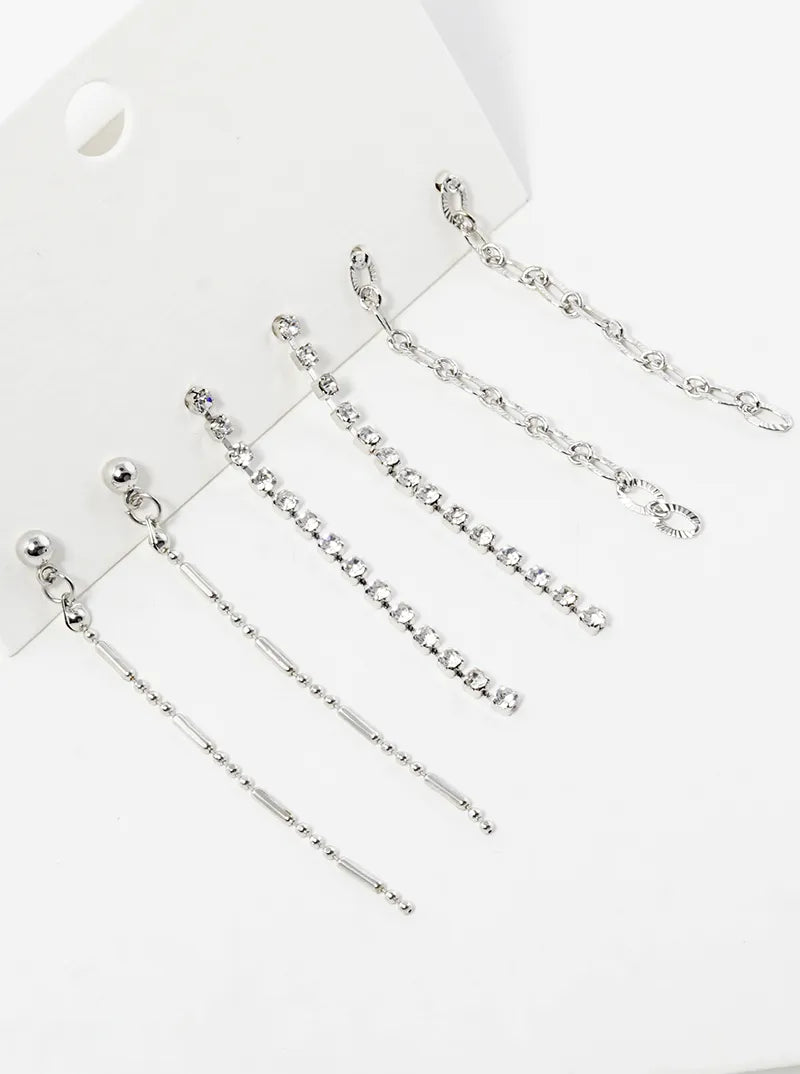 3-pair Set Multi Chain Drop Earrings